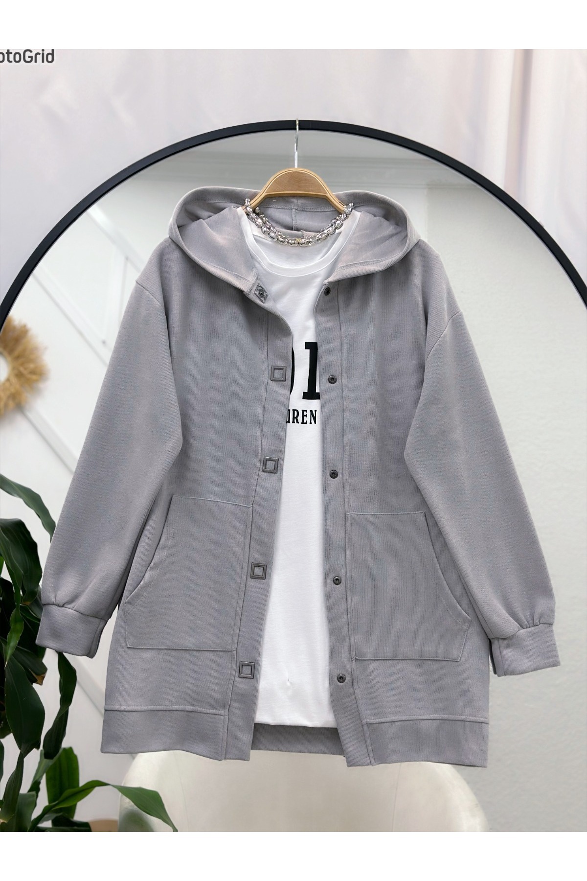 YEDİLALE  KANGURU CEPLİ KAPŞONLU SELANİK CEKET - Görsel 3