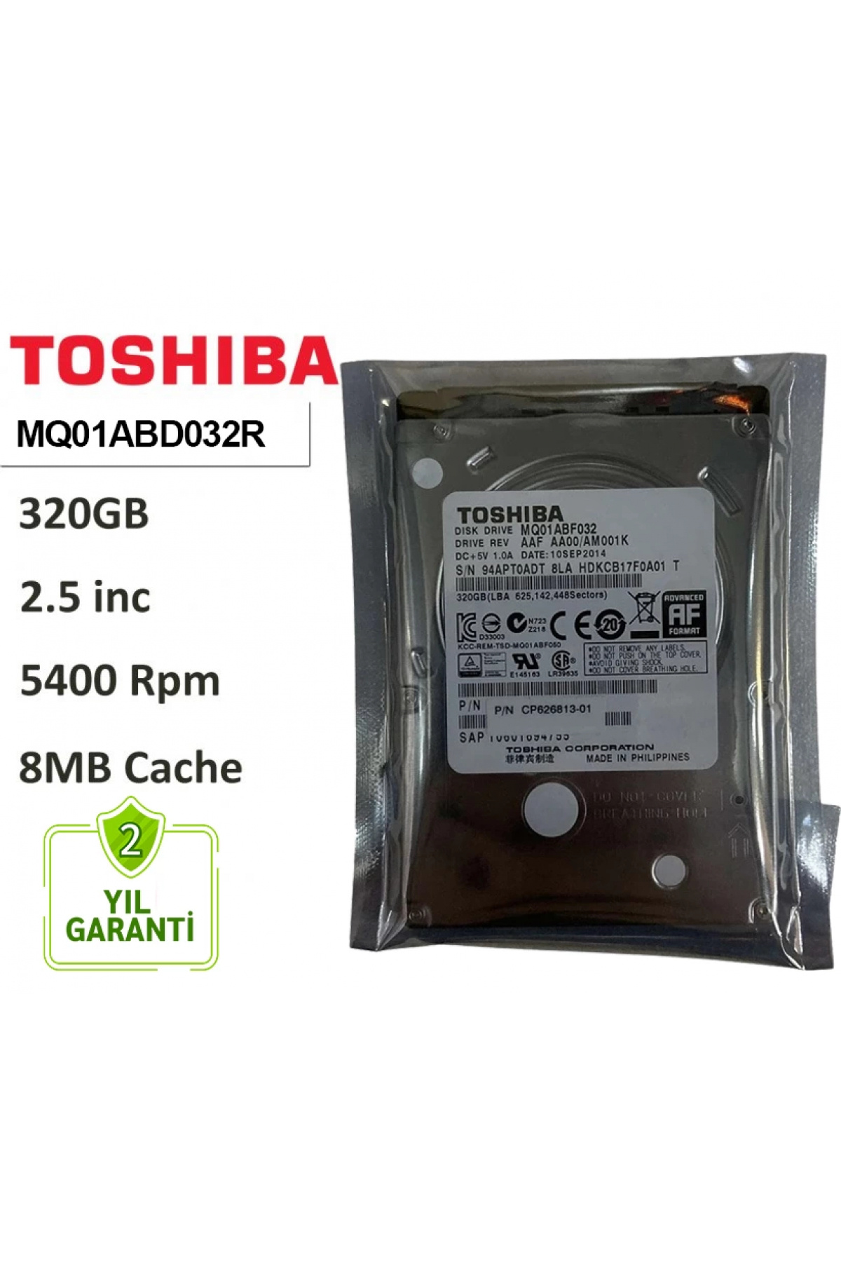 Toshiba 320GB 5400RPM 2.5 SATA PC/DVR/CCTV Güvenlik Kamerası Diski MQ01ABD032R