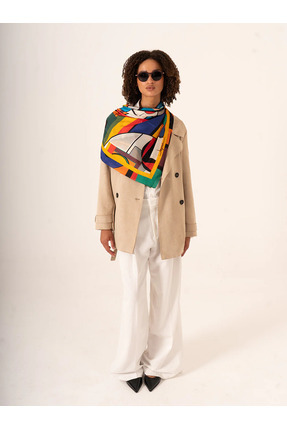 jeymi Gli Occhi e Le Donne – Soyut Göz ve Kadın Portresi Desenli Fular (123x1...