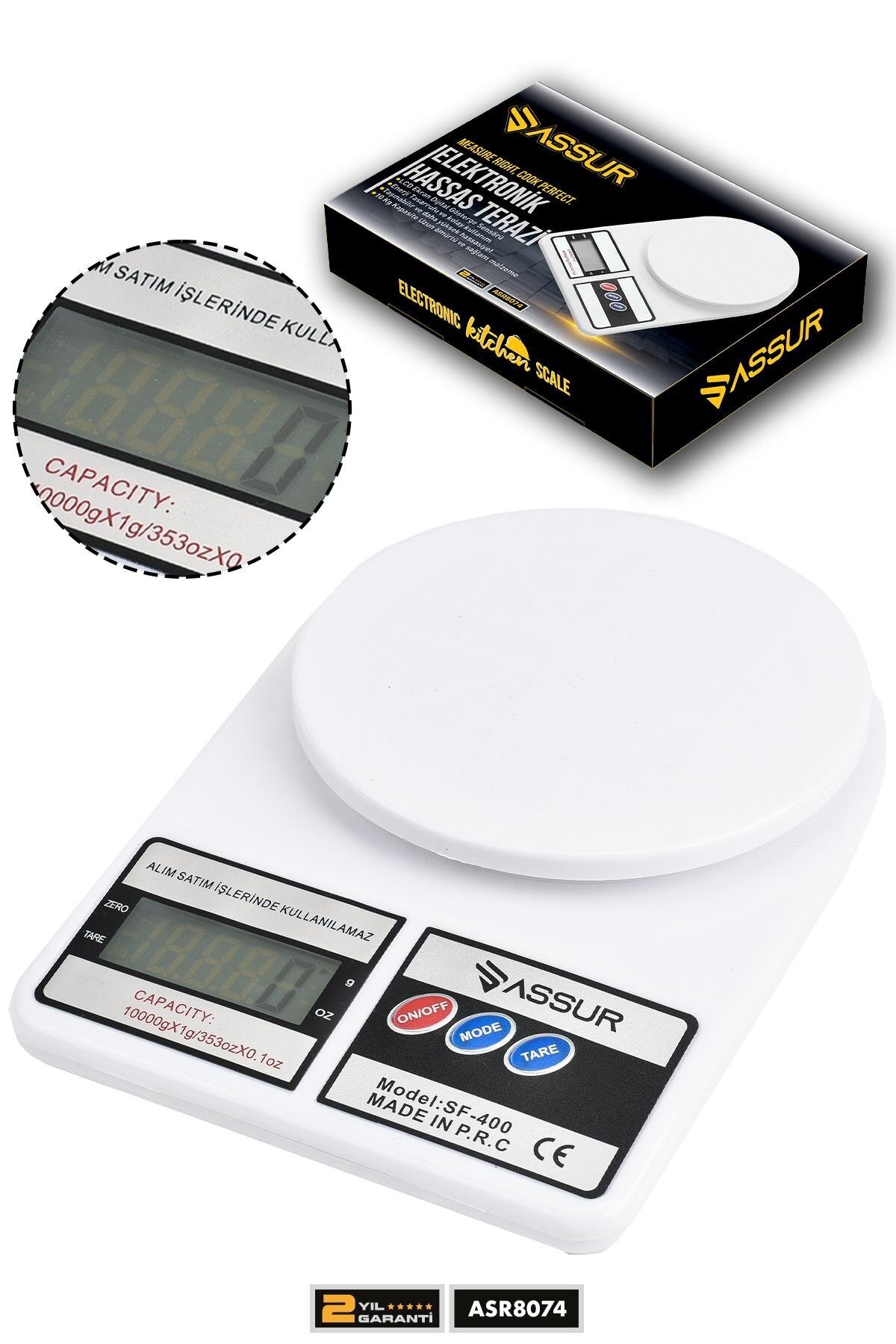 ASSUR Dijital Mutfak Terazisi 1 Gr 10 Kg Hassas Ölçüm Tartı Hassas Terazi