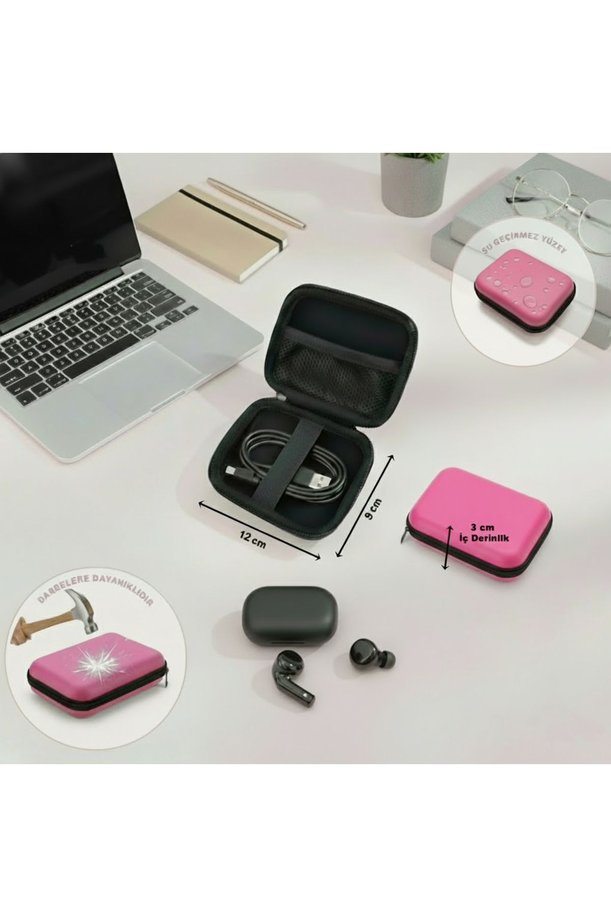 BestÇanta Organizer Mini Çanta, Şarj Aleti, Mini Kulaklık, Kablo, Bellek, SD Kart Taşıma Çantası (Renk Gri) görsel 4
