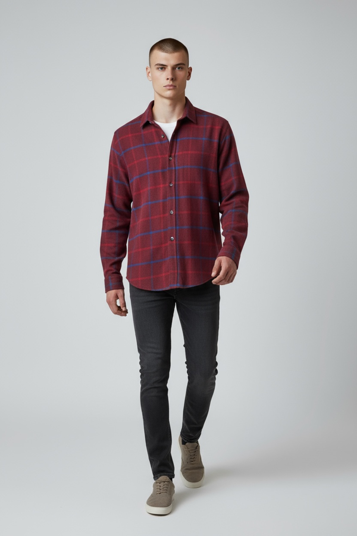 Butik Bordo Mavi Slimfit Kaliteli Kalın Oduncu Gömlek