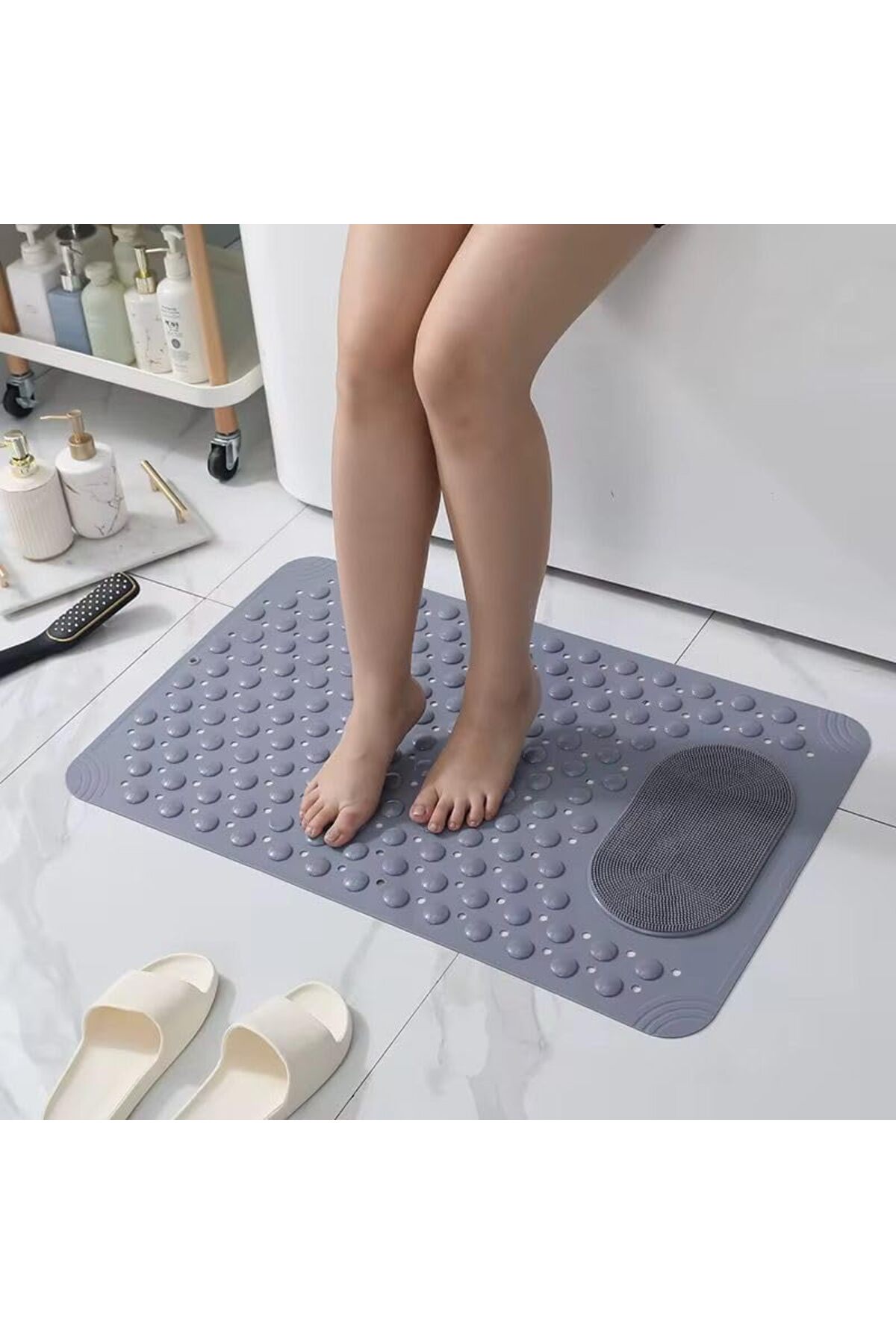 Bath Mat with Grey Suction Cup and Shower Anti-Slip Bath Mat with Suction Cup in Shower Cabinet Bathtub 36x69.5 cm