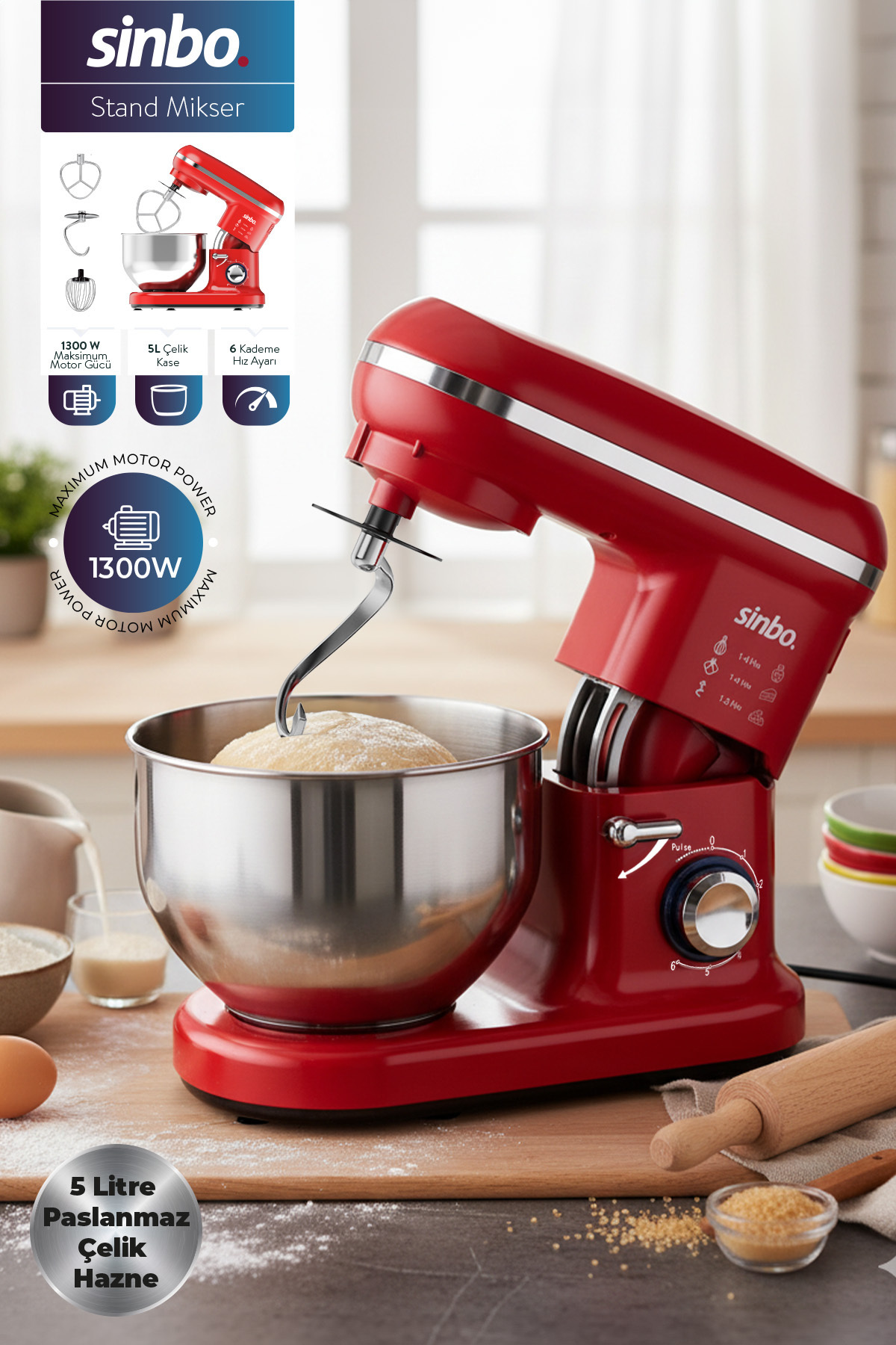 Sinbo SMX-2770 Standlı Mikser-Kırmızı