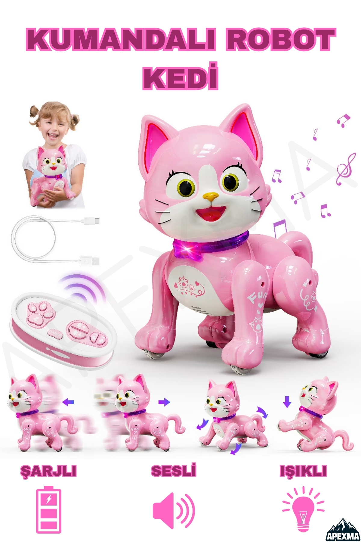 Apexma Oyuncak Uzaktan Kumandalı Robot Kedi Dahili Şarjlı LED