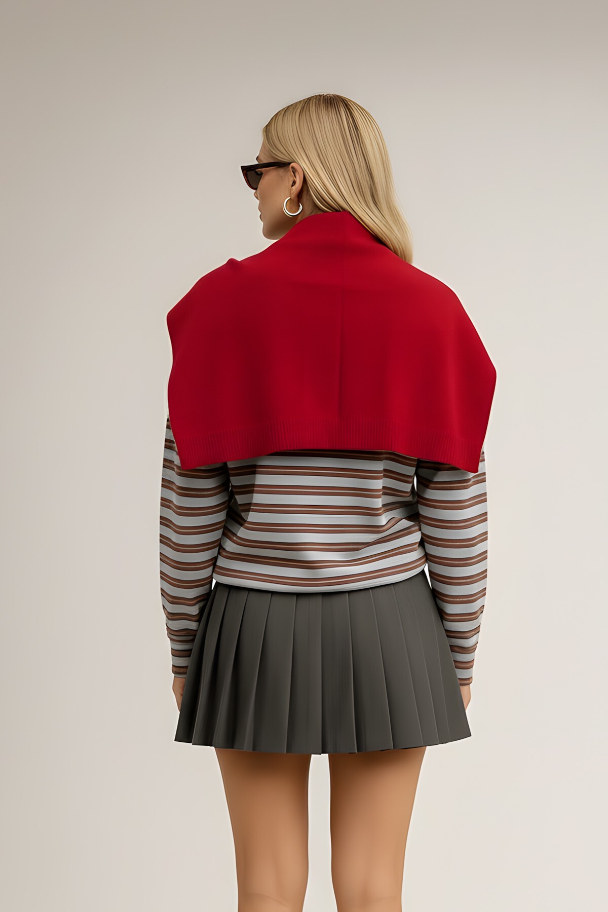 BAHELS  Kare Parçalı Atkı Kırmızı - Görsel 2