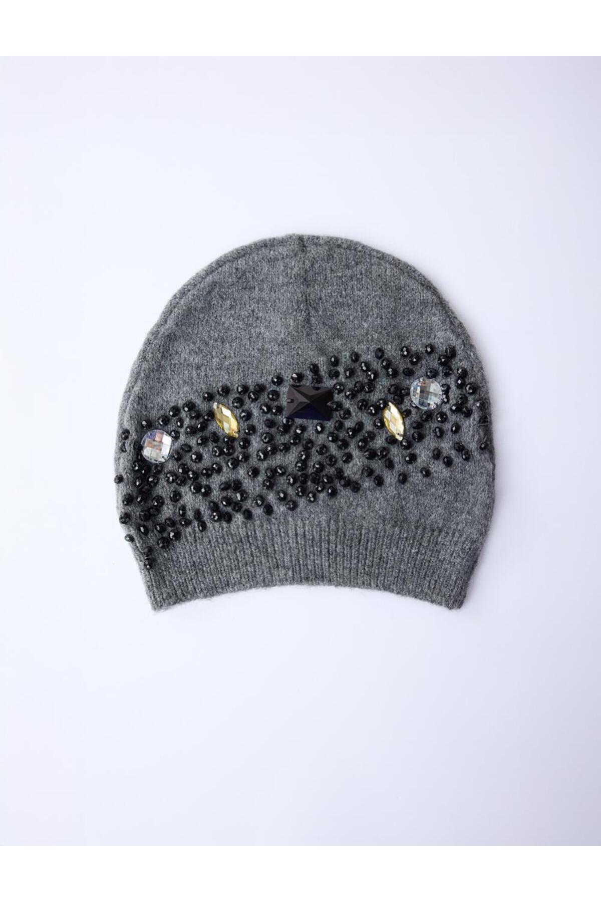 Jimmy Key Grı Taş İşlemeli Bere