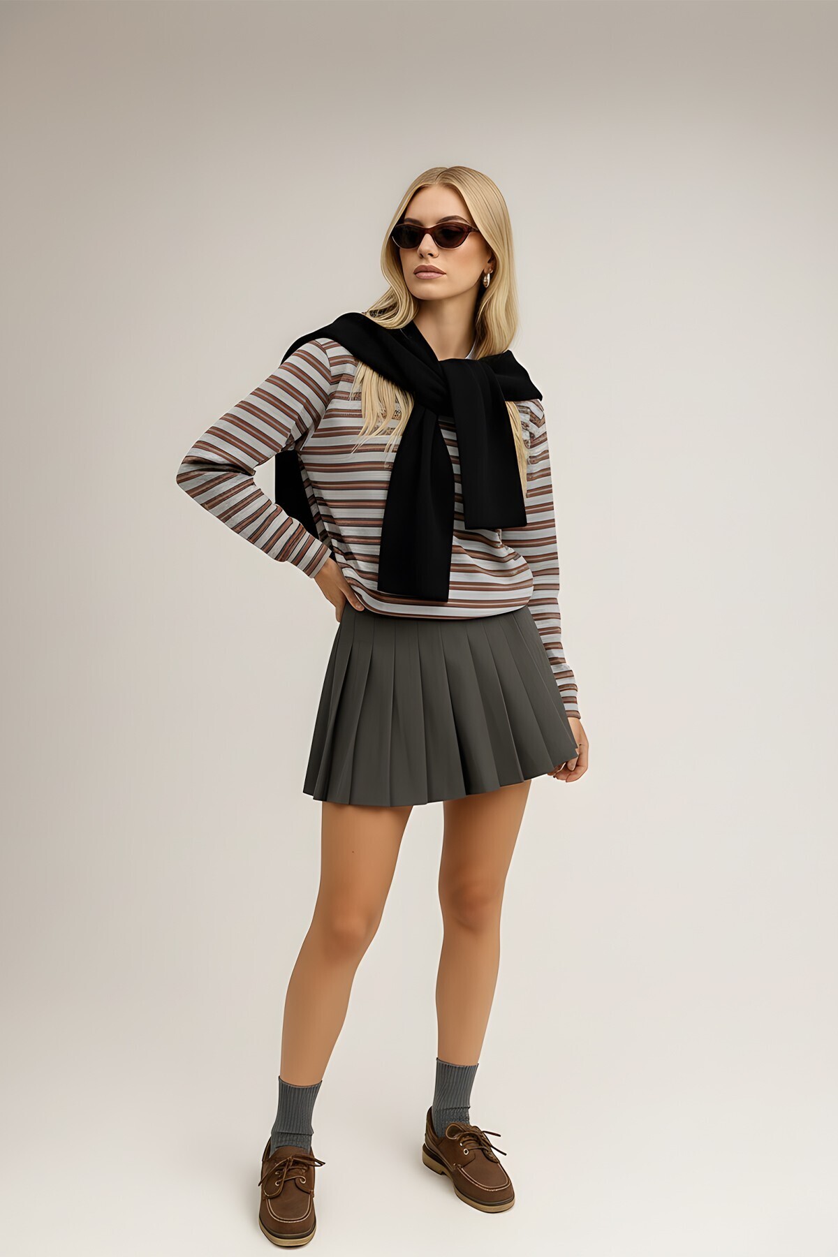 BAHELS  Kare Parçalı Atkı Siyah - Görsel 3