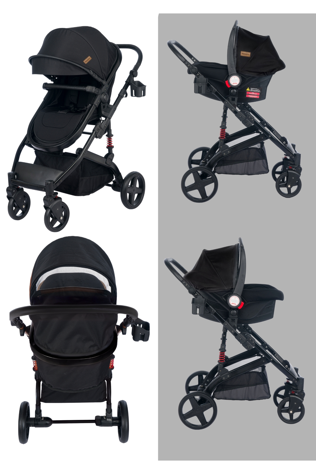 BEBEGOLD Truva Travel Sistem Bebek Arabası Full Black fotoğrafı 2 (önizleme)