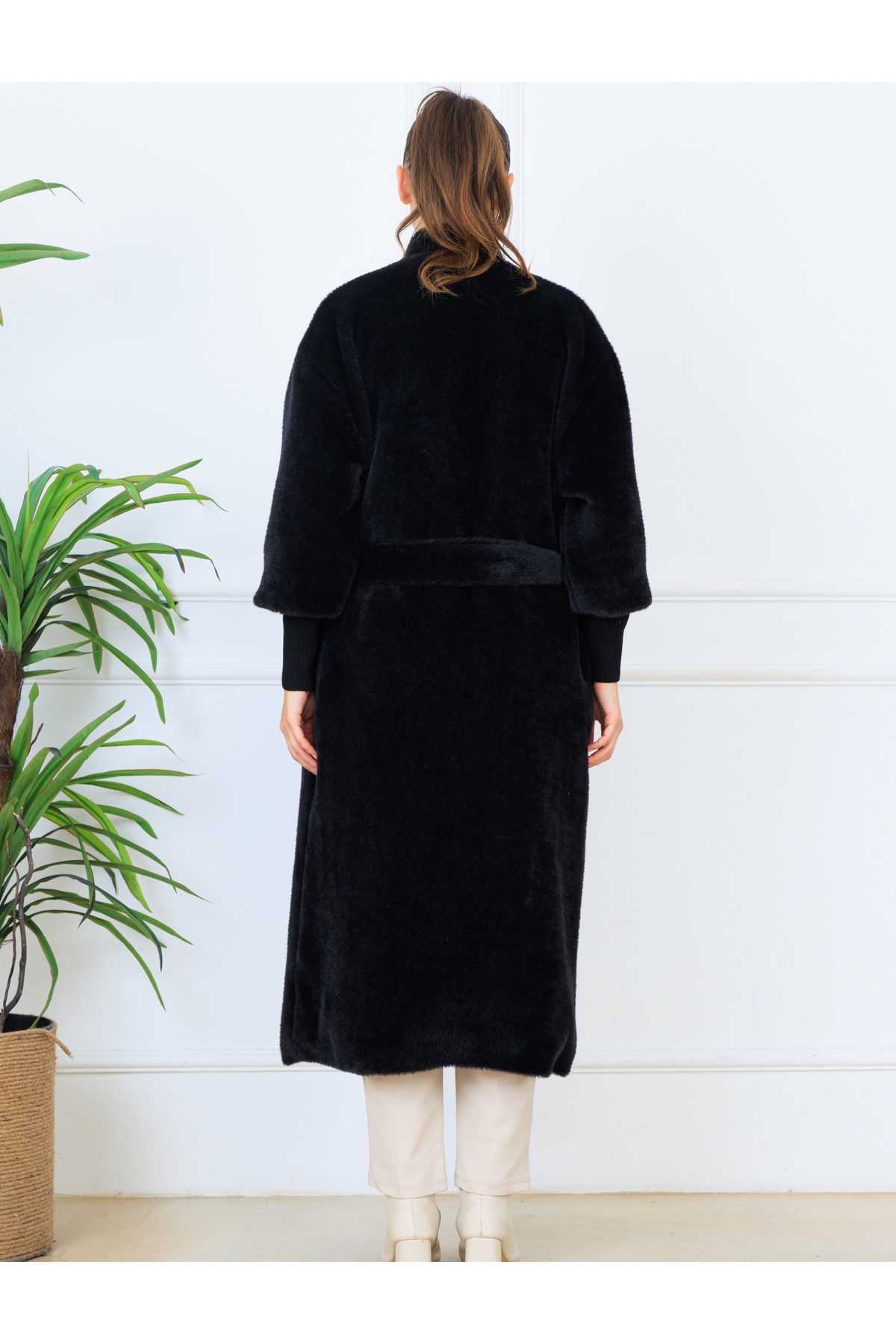 Elony Fashion  Kadın Gizli Çıtçıtlı Süs Düğmeli Kolları Kaşkorseli Kuşaklı Kaban - Görsel 6