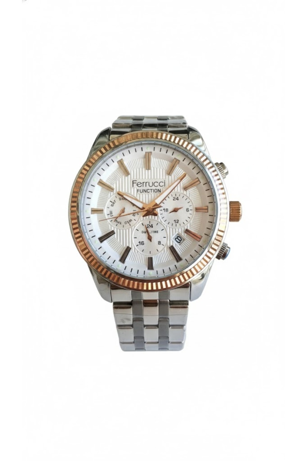 ساعت مچی مردانه طلایی و نقره‌ای، صفحه فلزی - بند فلزی شیک، ضمانت ۲ ساله