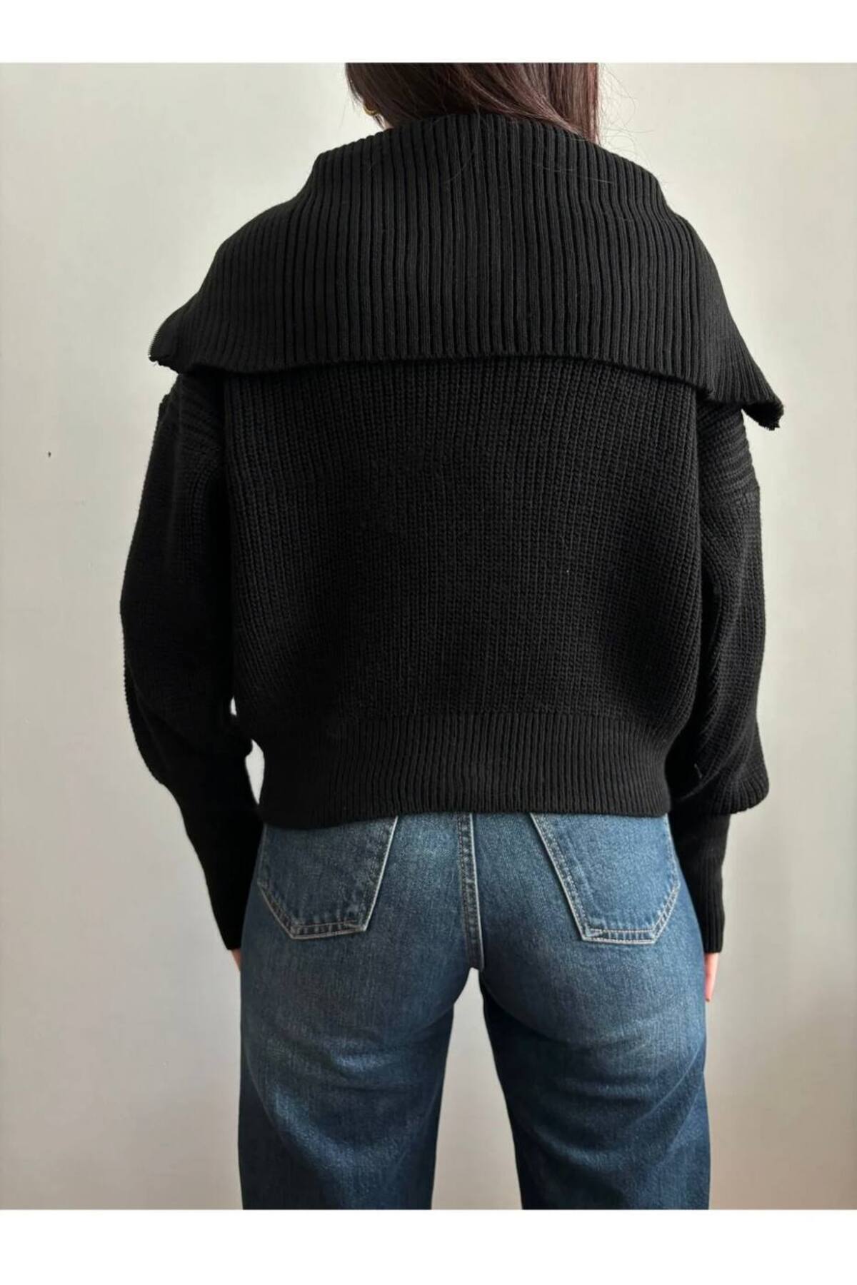 Nopen Knitwear Kadın Siyah Fermuarlı Triko Hırka görsel 5