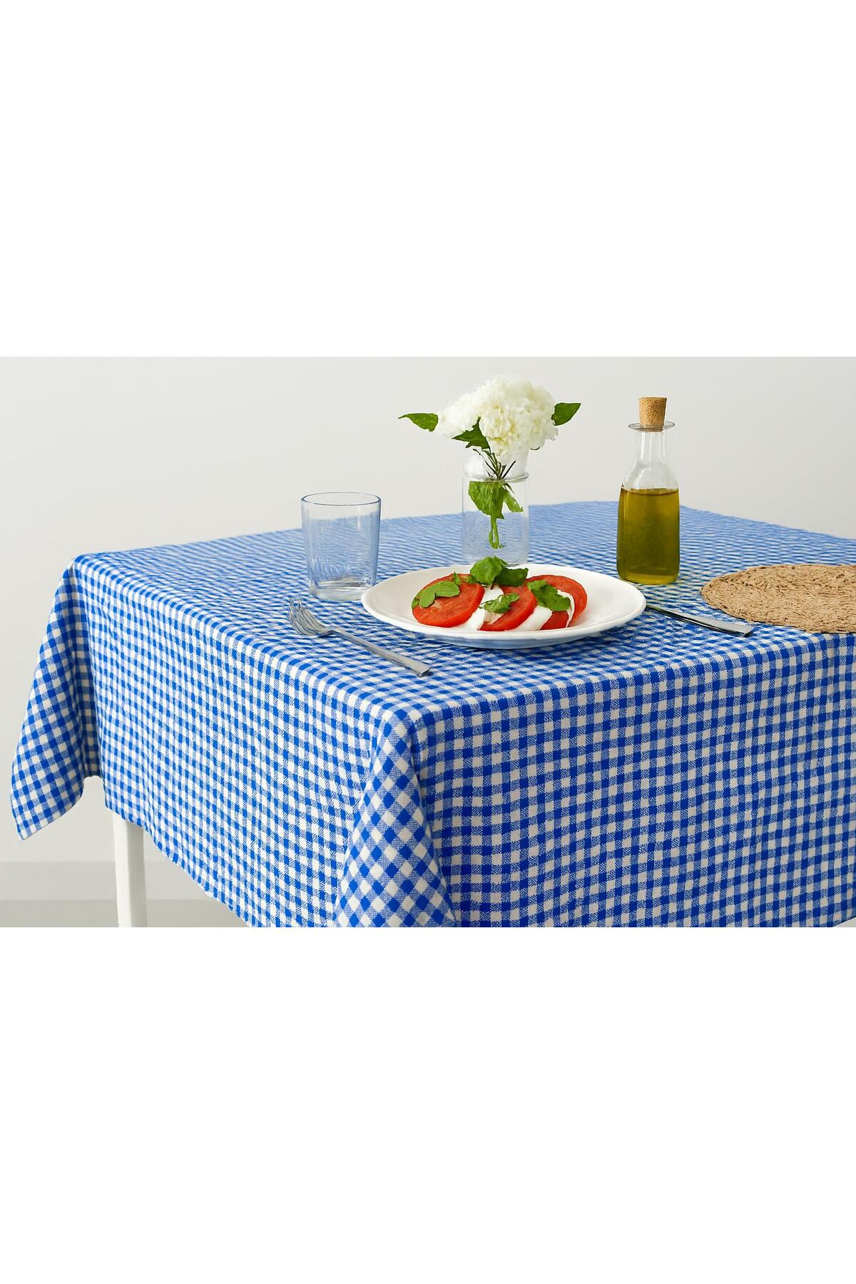 160x170 Cm Navy Blue Small Square Pattern Tablecloth with Pötikare, Tablecloth, Picnic Cover