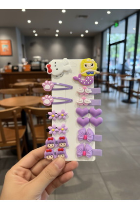 BATU GİYİM Lila Kız Çocuk Ve Kız Bebek Pens Çıtçıtlı Toka Seti 14 Adet