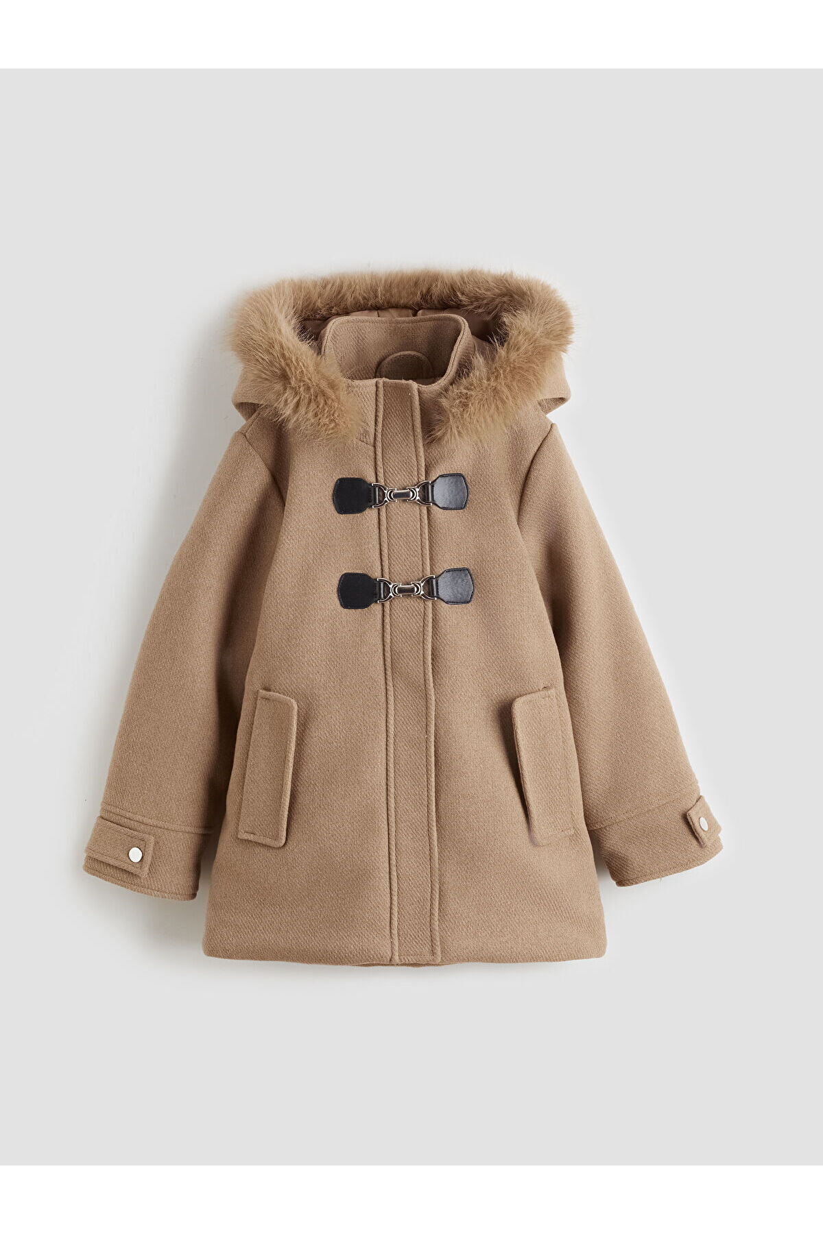 ال سی وایکیکی پالتو کشمیری دخترانه کلاه دار بژ بچه گانه LCW