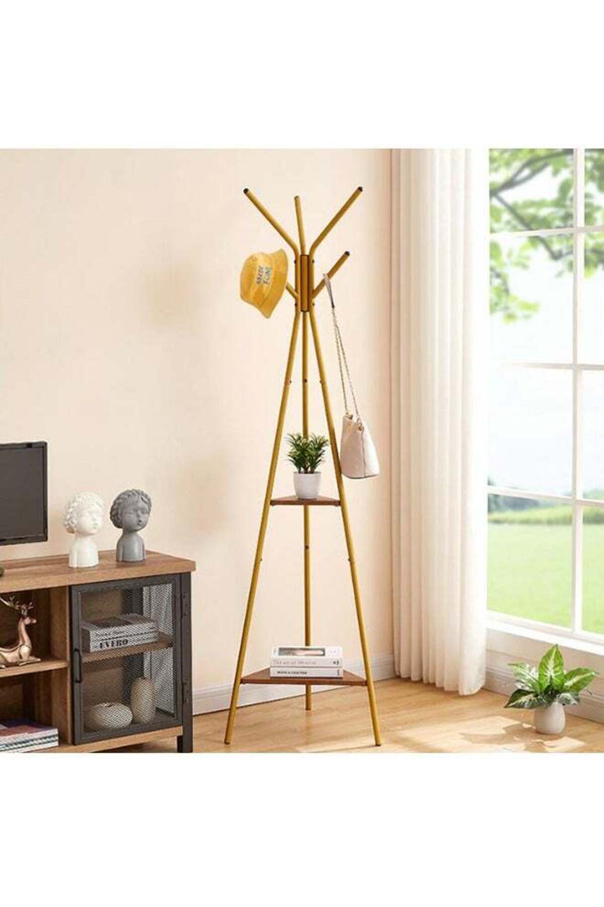 Arabest علاقة ملابس معدنية حديثة بثلاثة محاور مع رفين للتخزين، 50×40×180 سم، ...