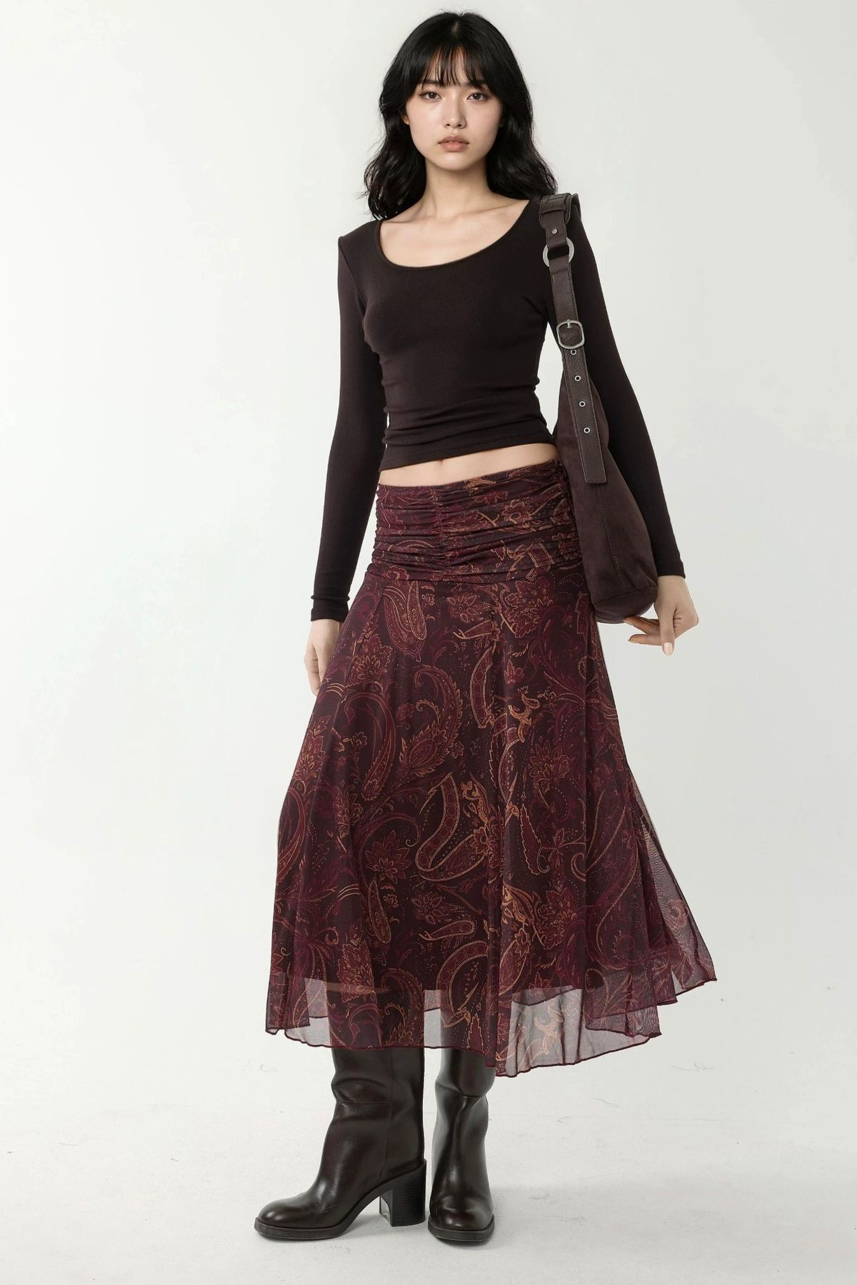 Hiccup  Büzgü Detaylı Desenli Midi Etek - Görsel 5