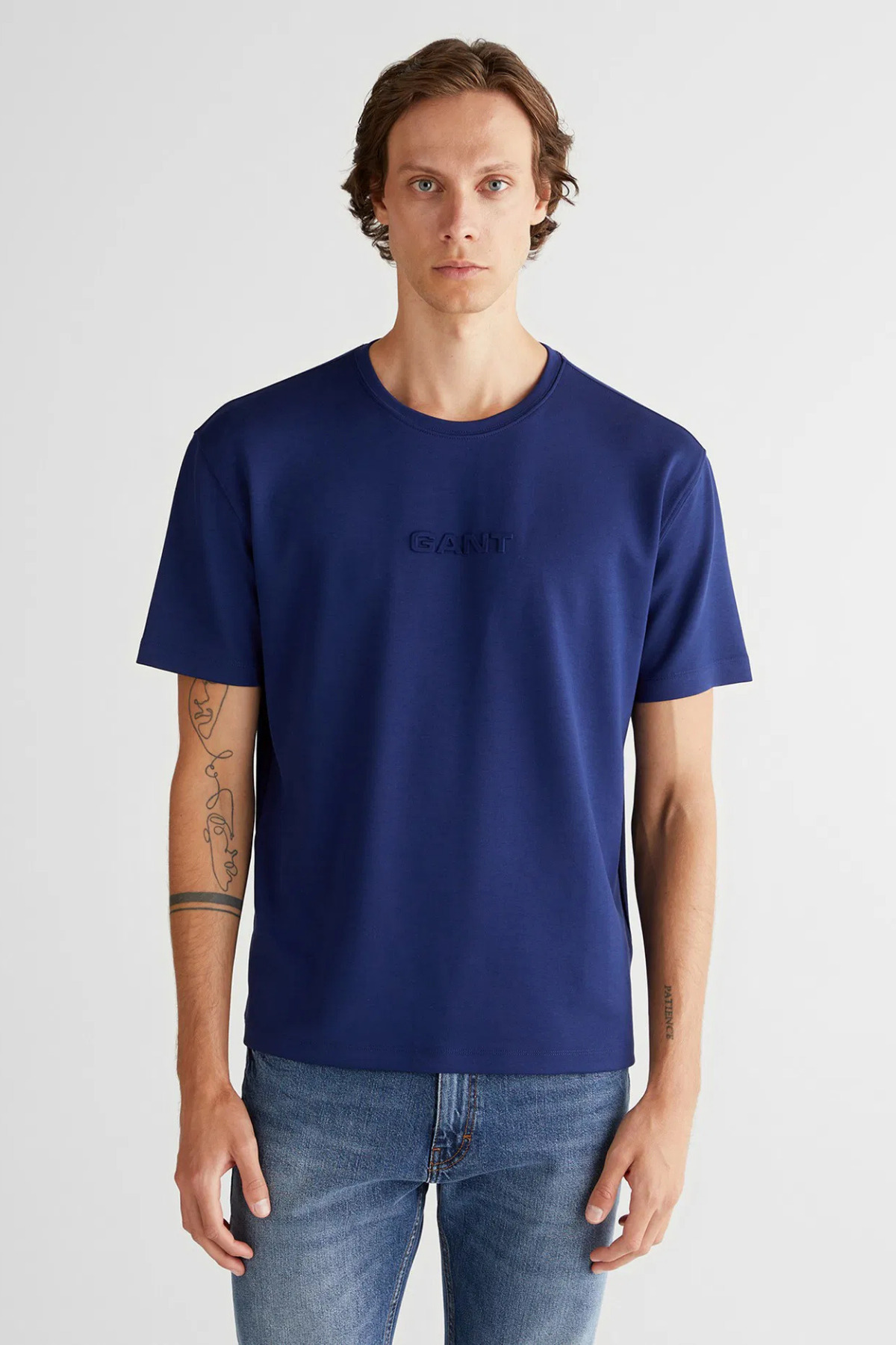 گنت تی‌شرت یقه گرد مردانه طرح آبی برجسته