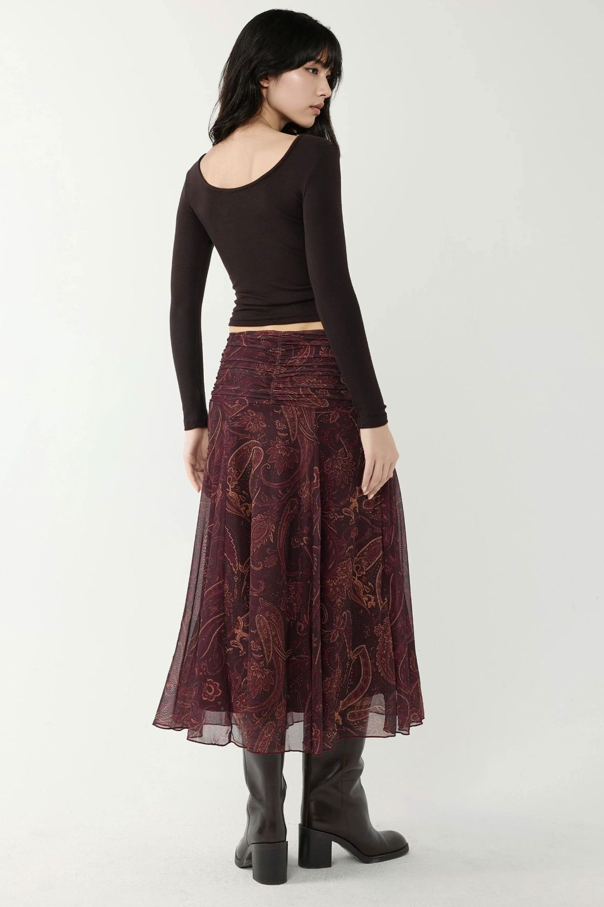 Hiccup  Büzgü Detaylı Desenli Midi Etek - Görsel 4