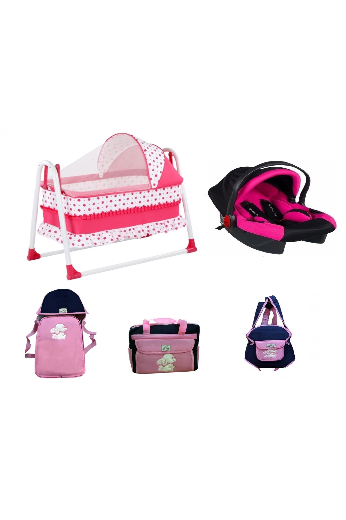 MAGNAKİDS BEBEK BEŞİK UYKU VE TAŞIMA SETİ 5 PARÇA YENİDOĞAN SETİ BEŞİK PUSET PORTBEBE KANGURU BAKIM ÇANTASI