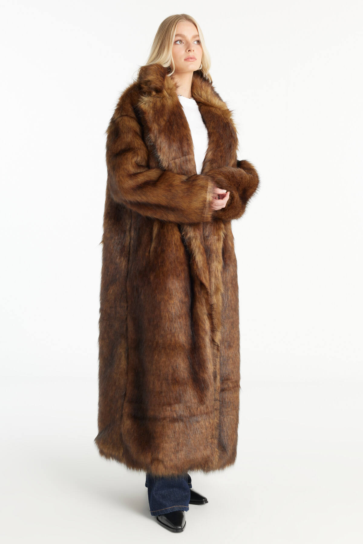 Ted Baker  KAHVERENGİ SUNİ KÜRK UZUN PALTO - Görsel 3