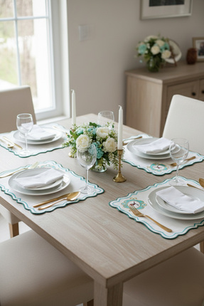 YXL HOME Amerikan Servis 2'li Keten Love Birds Uyumlu Dikdörtgen Lüks Yemek M...