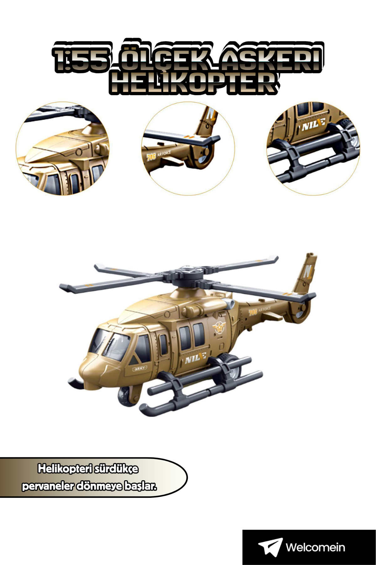 welcomein 1:55 Ölçek Bej Black Hawk Askeri Helikopter Model Çek