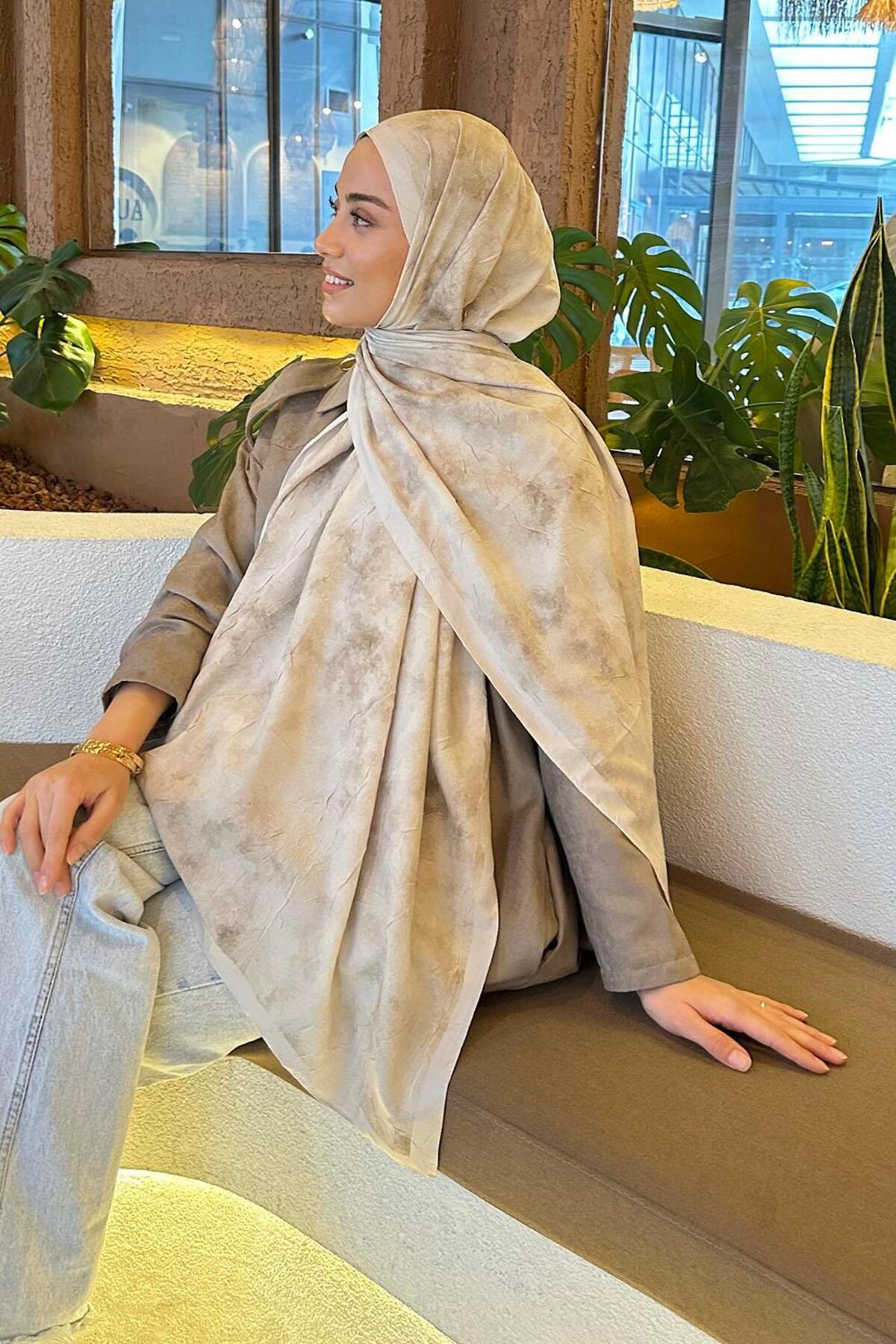 Lamelif  Bulut Desen Bambu Şal Bej - Görsel 3