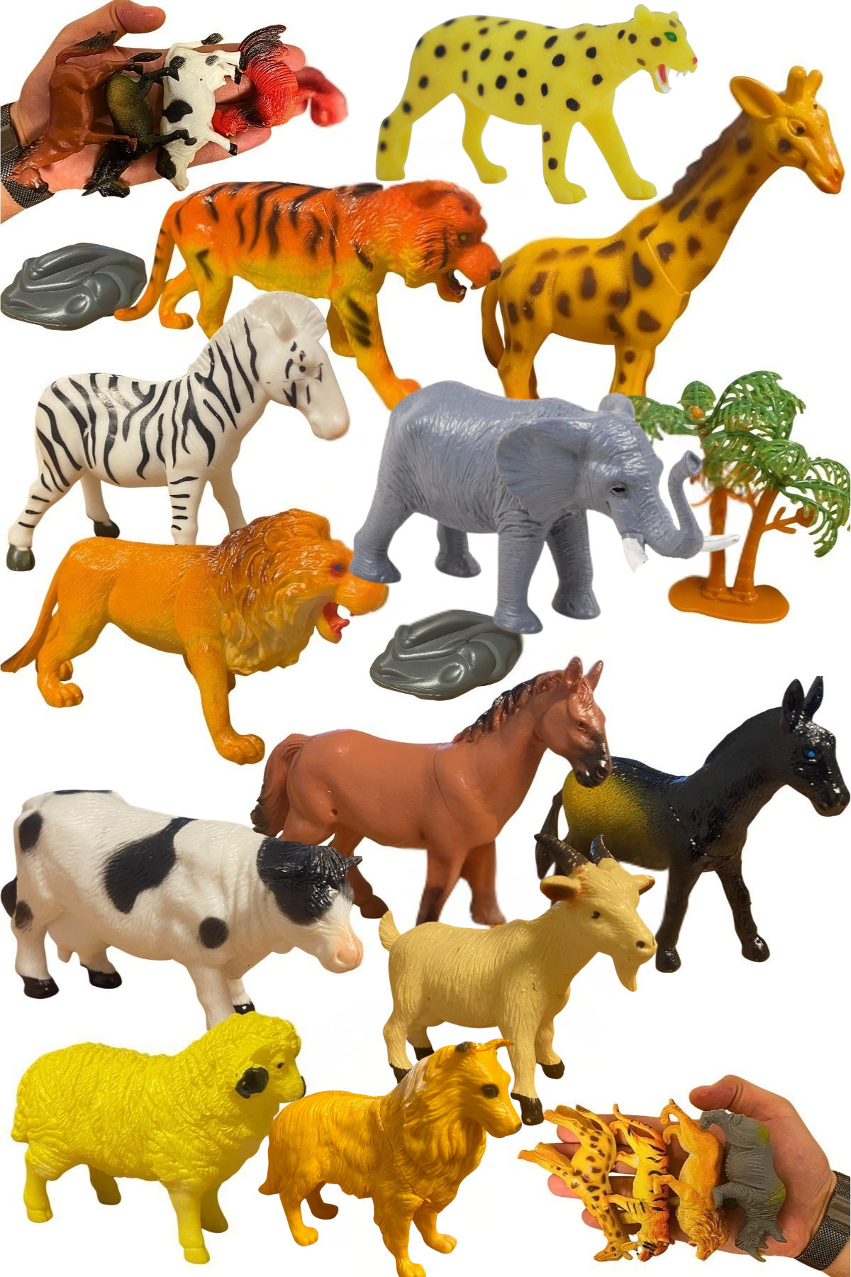 TUENGİ STORE 18 Parça Gerçekçi Çiftlik Hayvanları Ve Vahşi Orman Hayvanları Oyuncak Hayvan Seti Büyük Boy