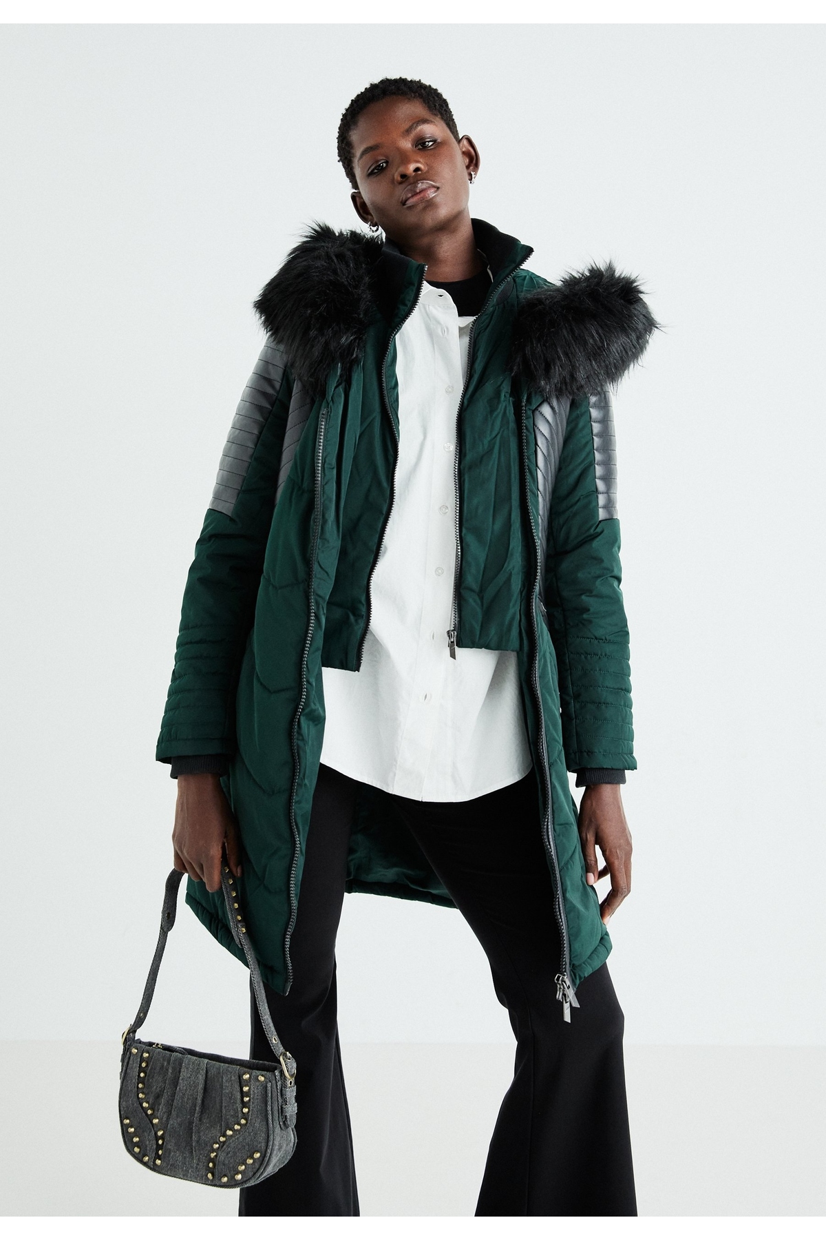 ONLY 15295396 ONLNEWLINETTE FUR HOOD COAT OTW görsel 2