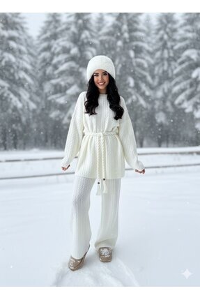 Tavie Saç örgü kemerli ikili takım-Ekru - STD