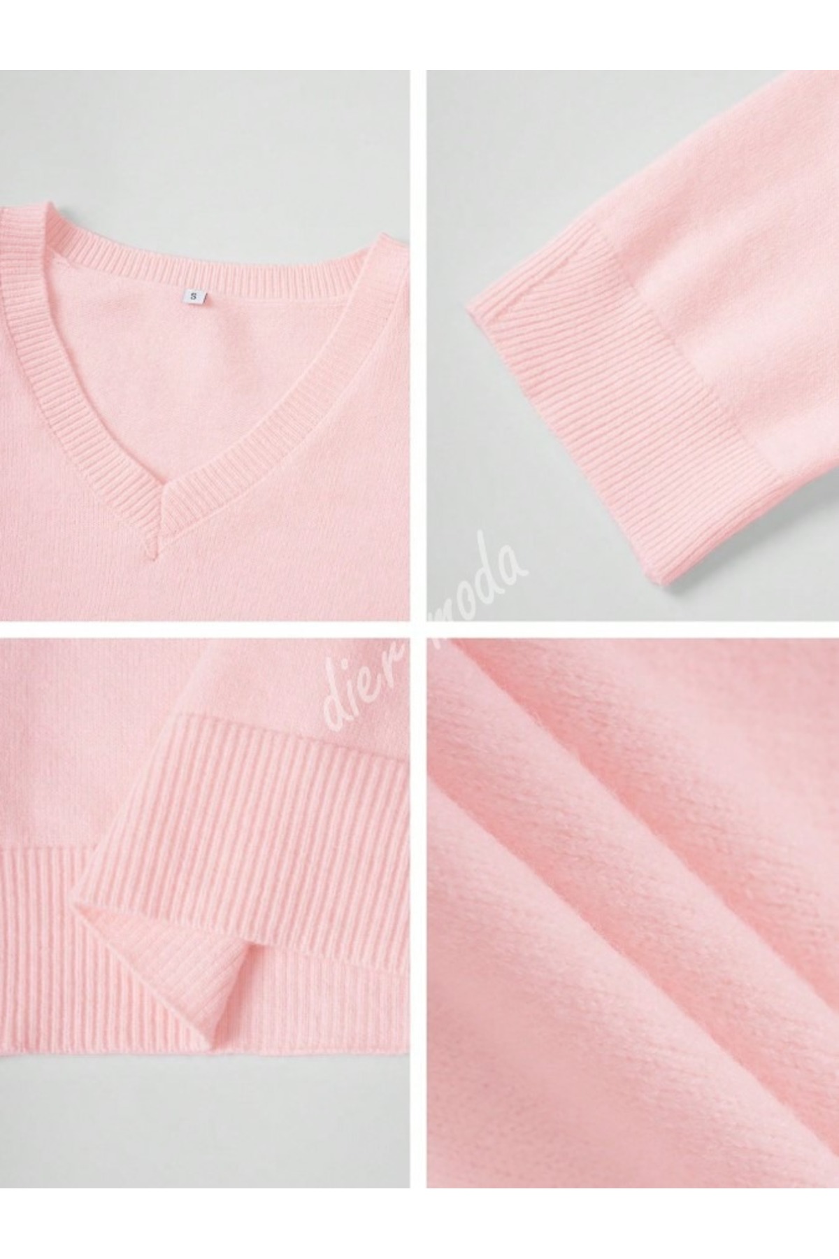 Dier Moda  Kadın Pembe V Yaka Oversize Triko Kazak, Triko Kazak Fmoda1970 - Görsel 5
