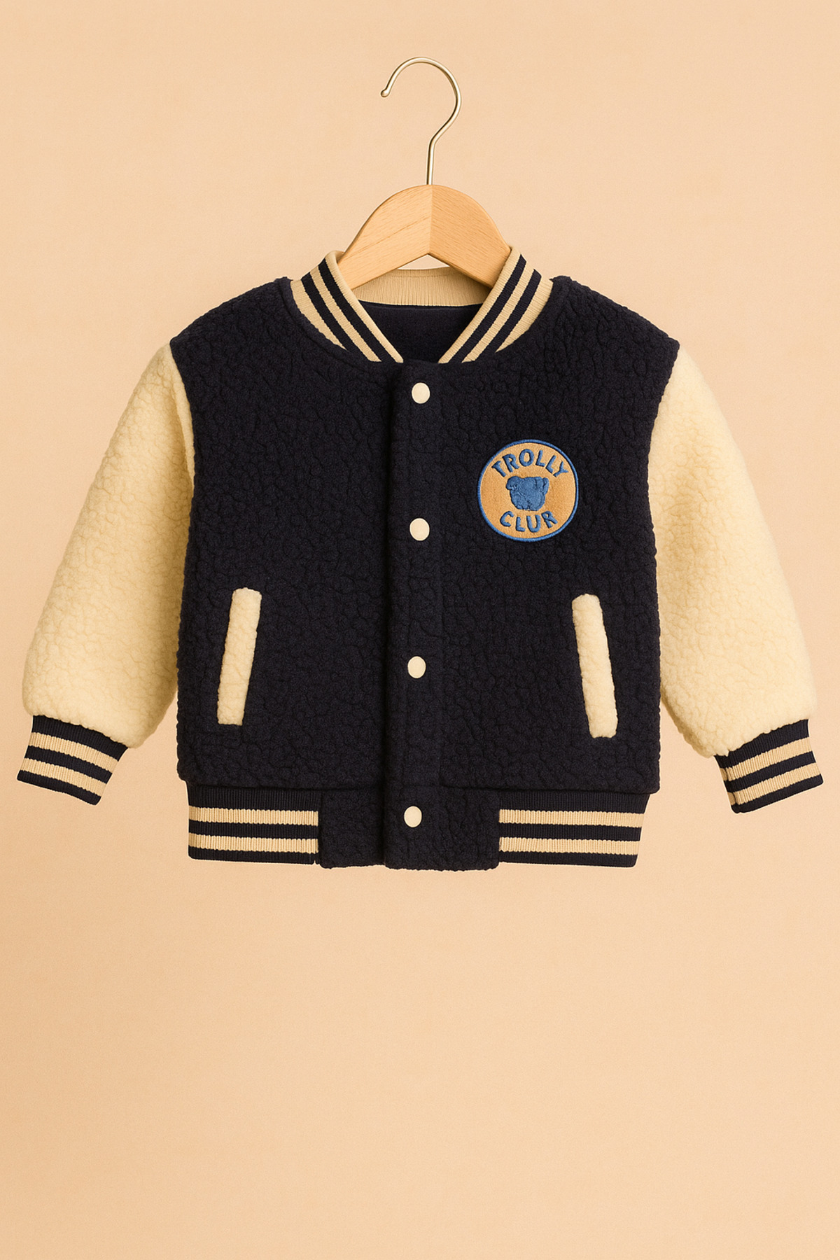 eradkids Erkek Bebek Peluş Kolej Ceketi Lacivert – Trolly Club Nakışlı, Yumuşak Polar Kumaş fotoğrafı 3 (önizleme)