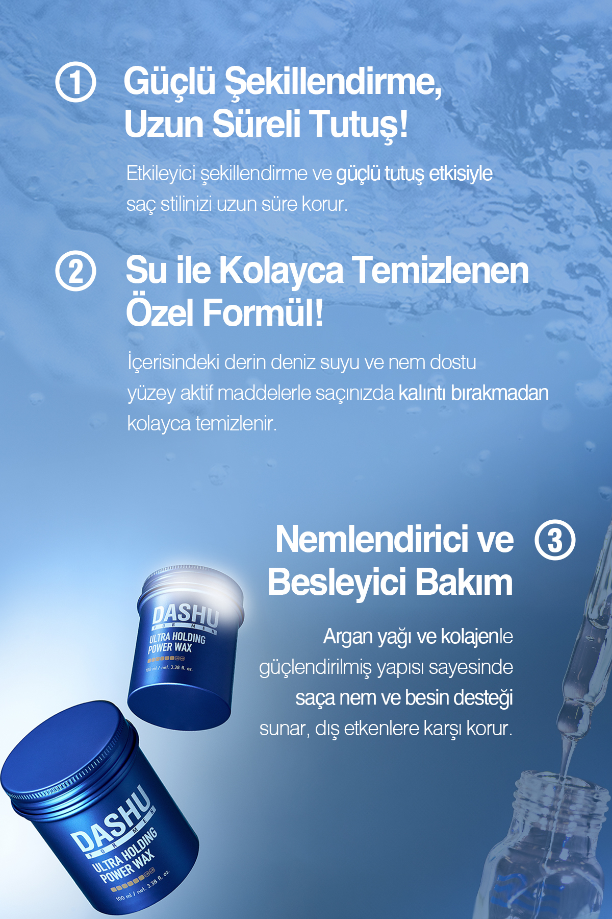 Ultra Güçlü, Kalıntı ve Beyazlık Bırakmayan, Besleyici For Men Premium Ultra Holding Power Wax — 8703 — تصویر 4 از 9