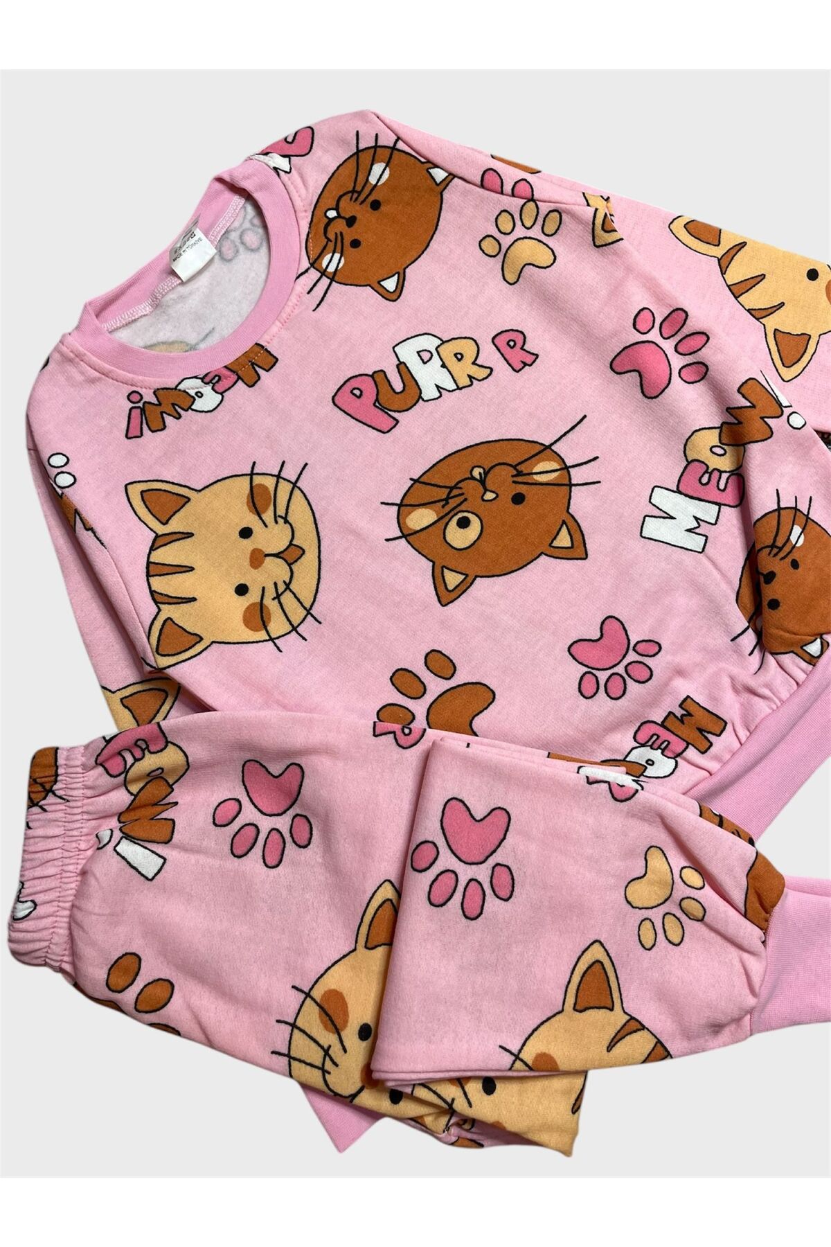 ALİŞ KİDS Kız Çocuk Pamuklu Şardonlu Pembe Kedi Desenli Uzun Kollu Kışlık Pijama Takımı fotoğrafı 4 (önizleme)