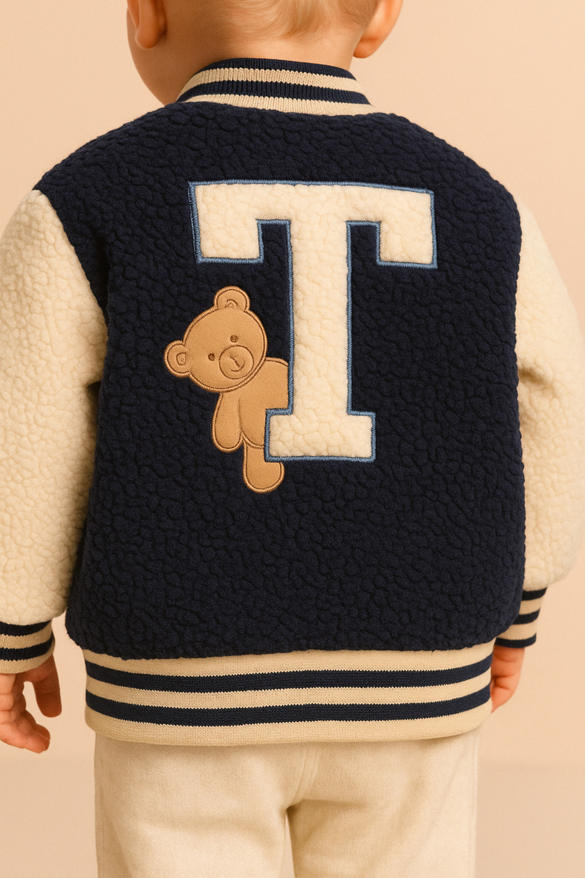 eradkids Erkek Bebek Peluş Kolej Ceketi Lacivert – Trolly Club Nakışlı, Yumuşak Polar Kumaş fotoğrafı 2 (önizleme)