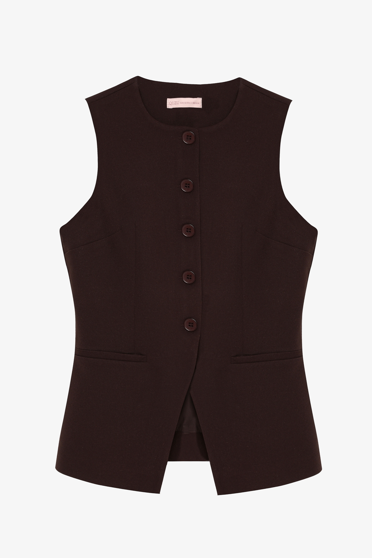 Buttoned V-Fit Sleeveless Vest Brown
