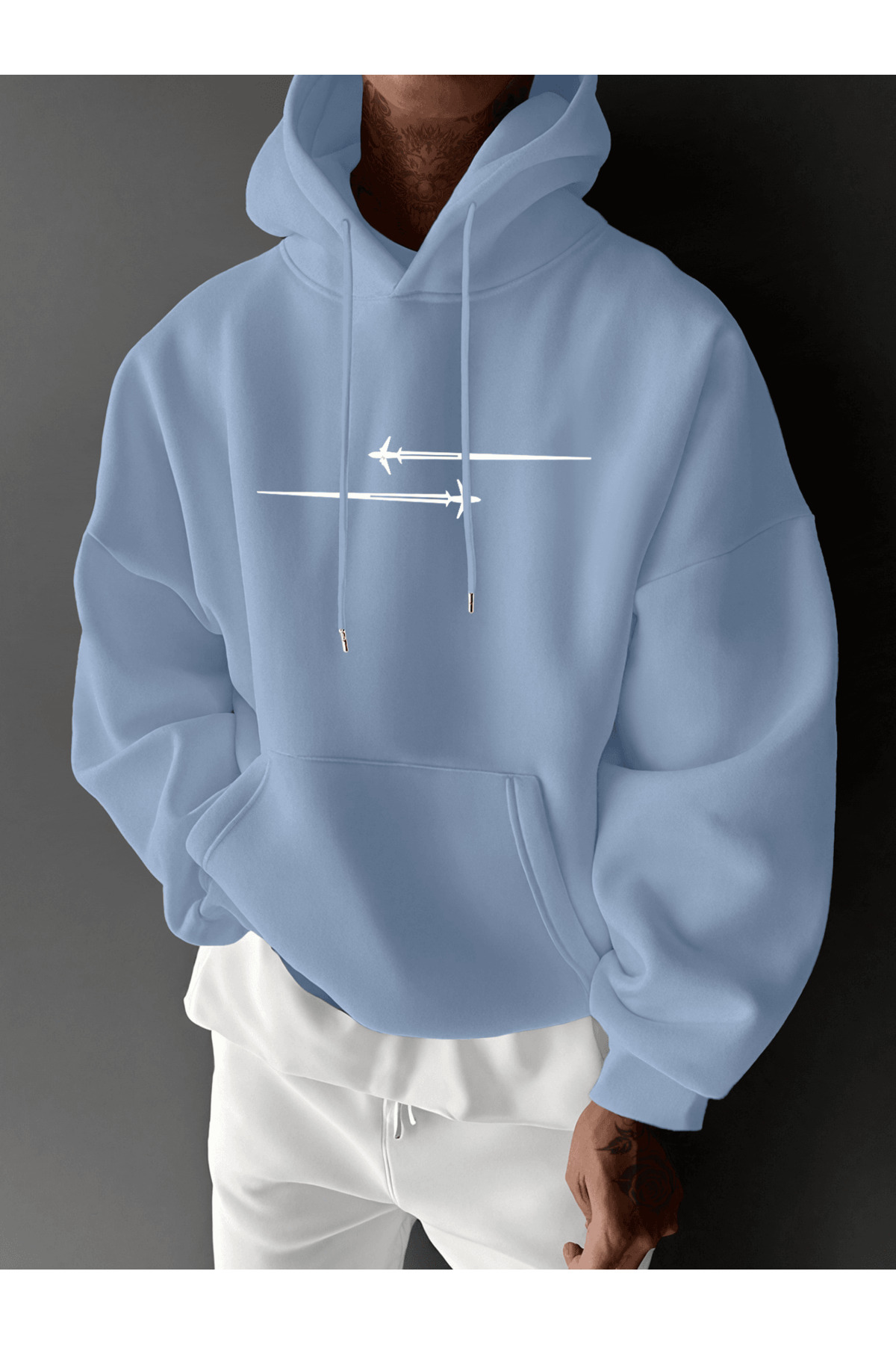 هودي سويت شيرت كبير الحجم للجنسين بنمط طائرة