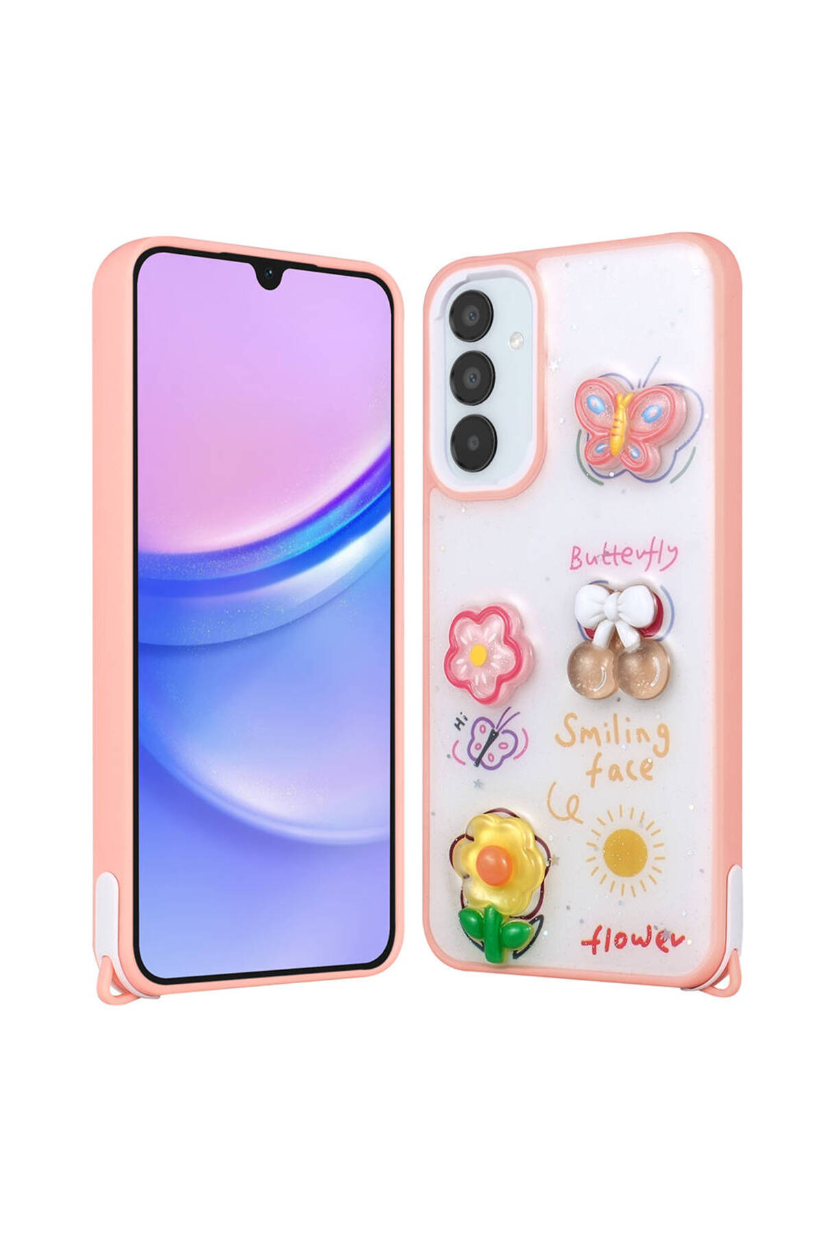 Galaxy S23 FE Kılıf Parlayan Simli Kabartma Figürlü SENK Cevze Kapak - Pembe