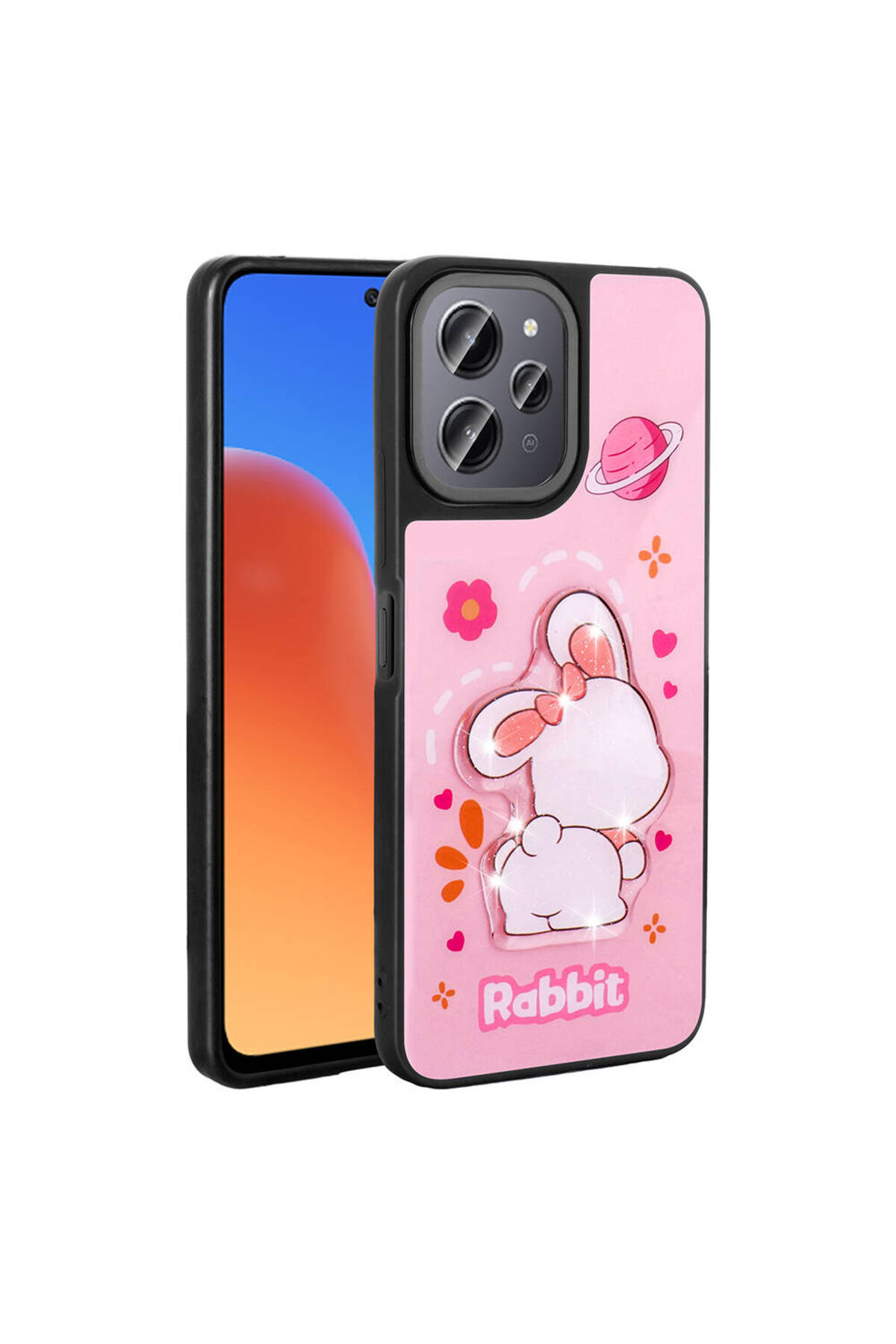 Redmi 12 4G Kılıf Parlayan Kabartmalı İkonik Figürlü SENK Amas Silikon Kapak - Pembe