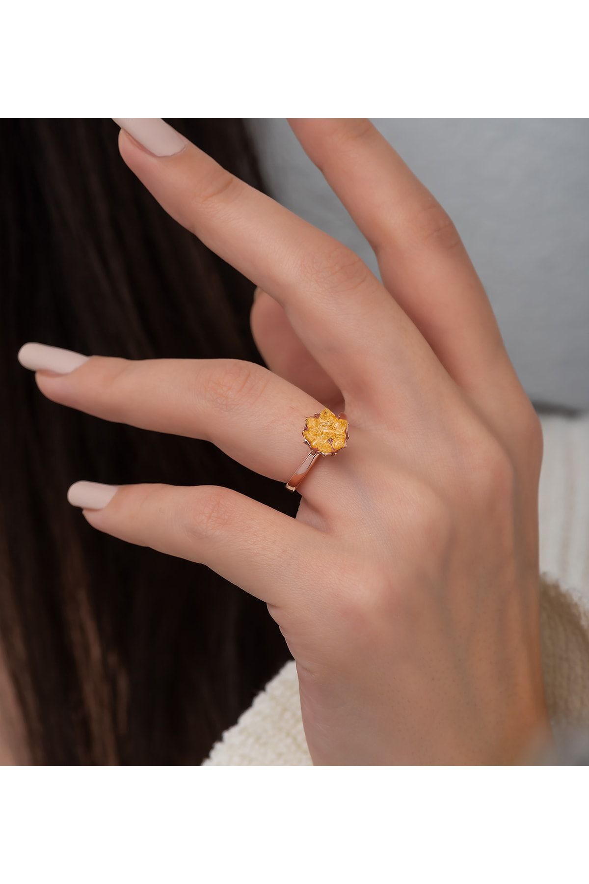 Flamingo 925 Ayar Gümüş Rose Kaplama Ayarlanabilir Sarı Lotus Çiçeği Yüzük