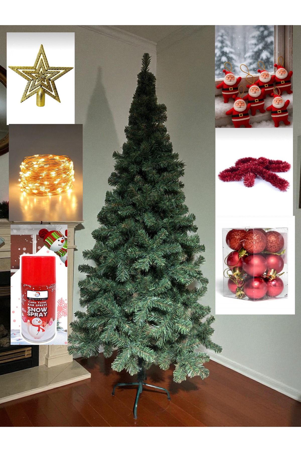 alfamer Yılbaşı Ağacı 150 Cm 300 dal Set Süsleri İle Birlikte