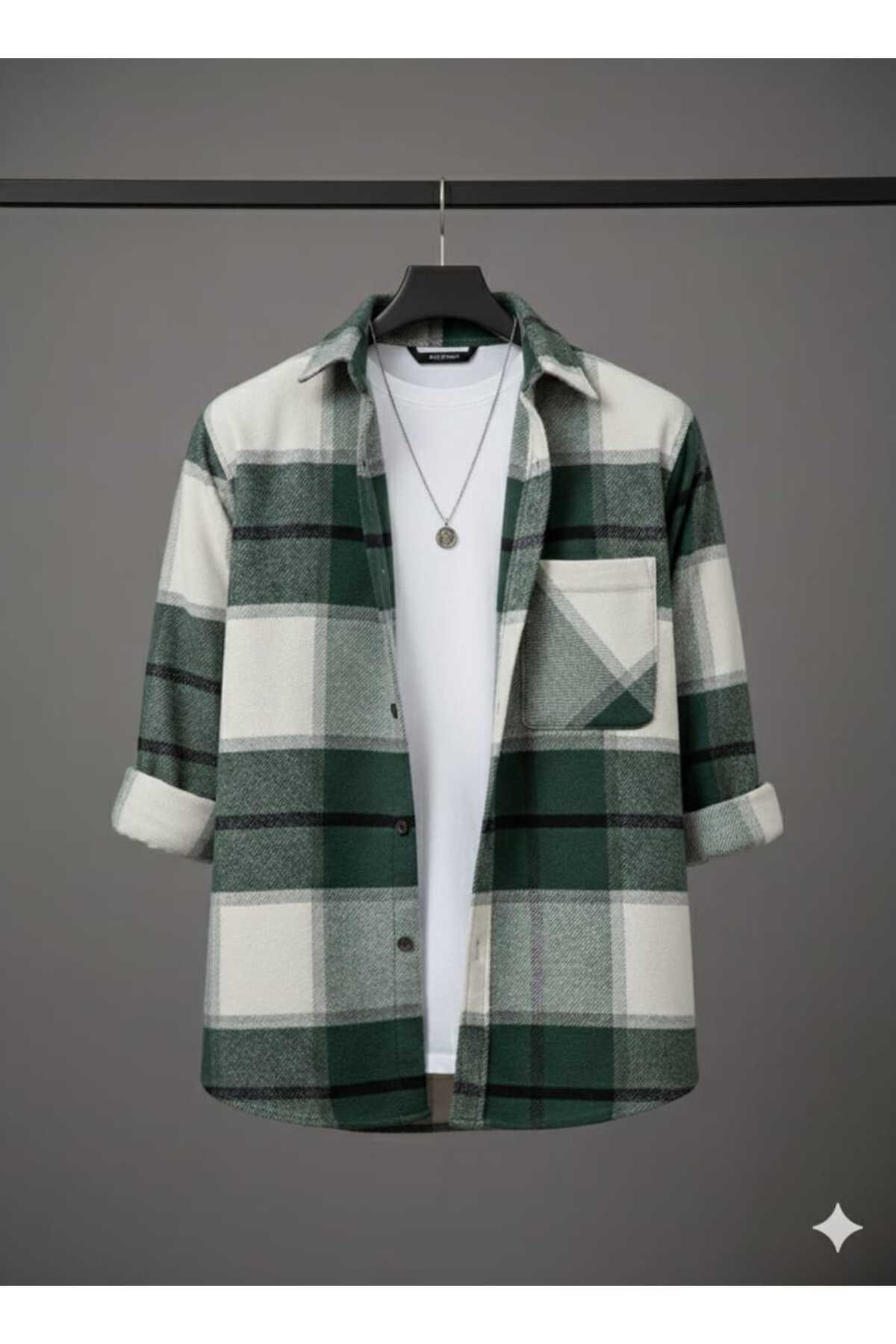 YNGMENCLASS TEK CEP DETAYLI EKOSE DOKULU KAŞMİR PAMUKLU YAKA DÜĞMELİ KIŞLIK ODUNCU GÖMLEĞİ