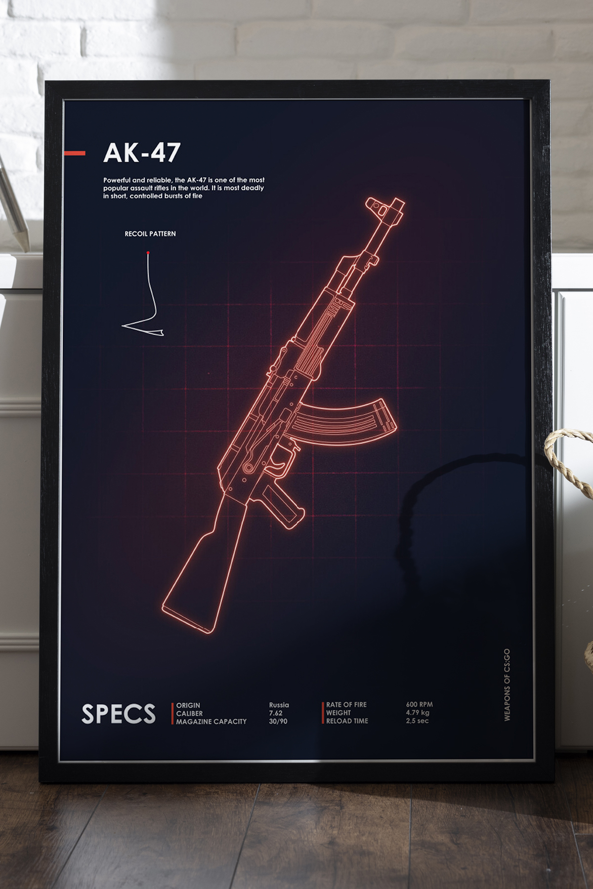 Duvarda CS:GO AK-47 Siyah Ahşap Çerçeveli Poster, Dekoratif Oyun Duvar ...