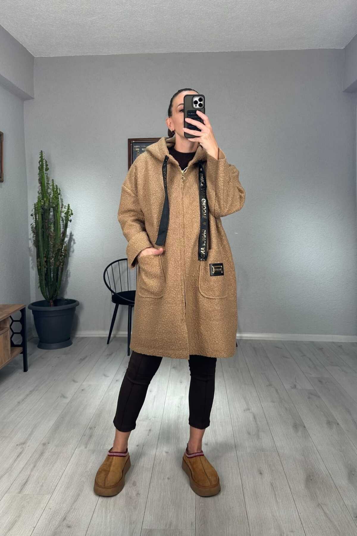 lady special  ZRA Buklet Uzun Fermuarlı Kaban - Görsel 5