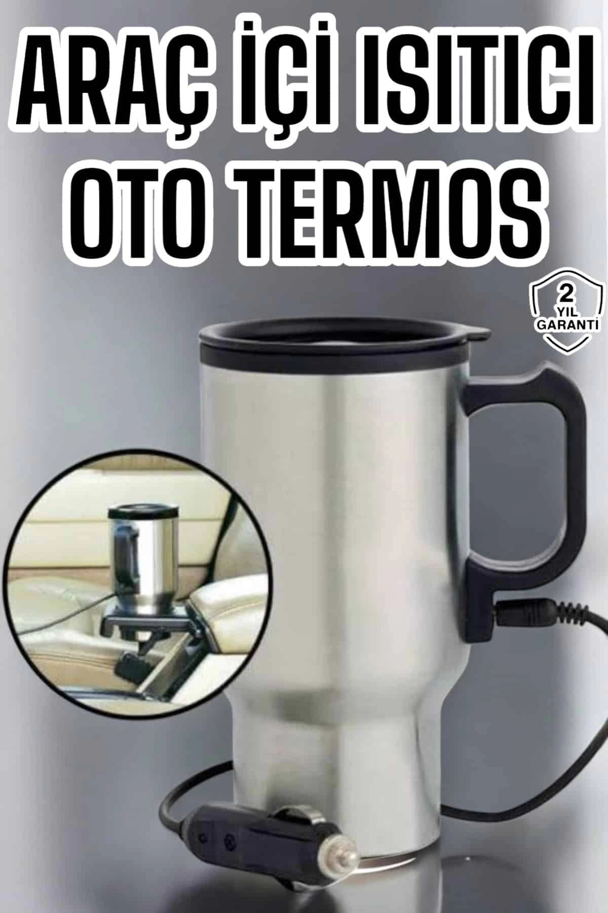 PAZAR DÜNYASI BFS Araç İçi Çelik Su Isıtıcı Termos Bardak Çakmak Girişli Kupa Görünümlü