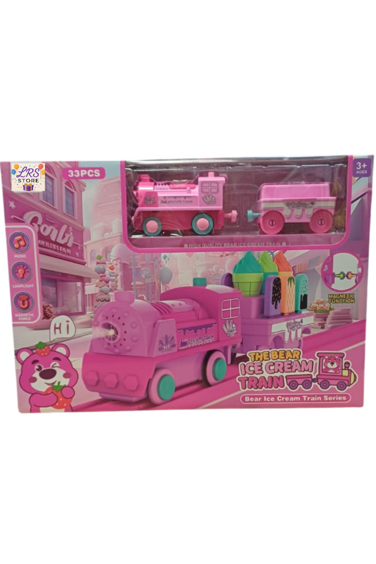 LRS STORE 33 Parça Sesli Işıklı Dondurma Tren Seti – Renkli Oyuncak Tren – Çocuk Oyun Seti – Kız Çocuk