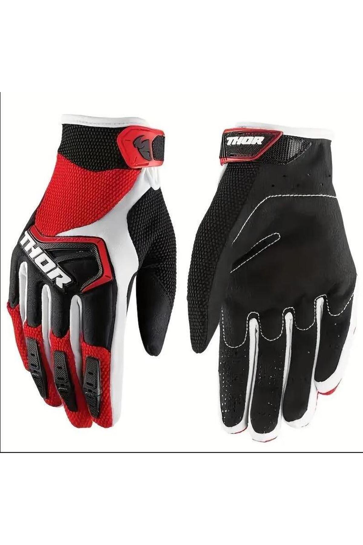 SARİSSA BİSİKLET Thor Bisiklet Mtb Freeride Outdoor Sürüş Eldiveni Uzun Parmak Eldiven Kırmızı Renk L Beden