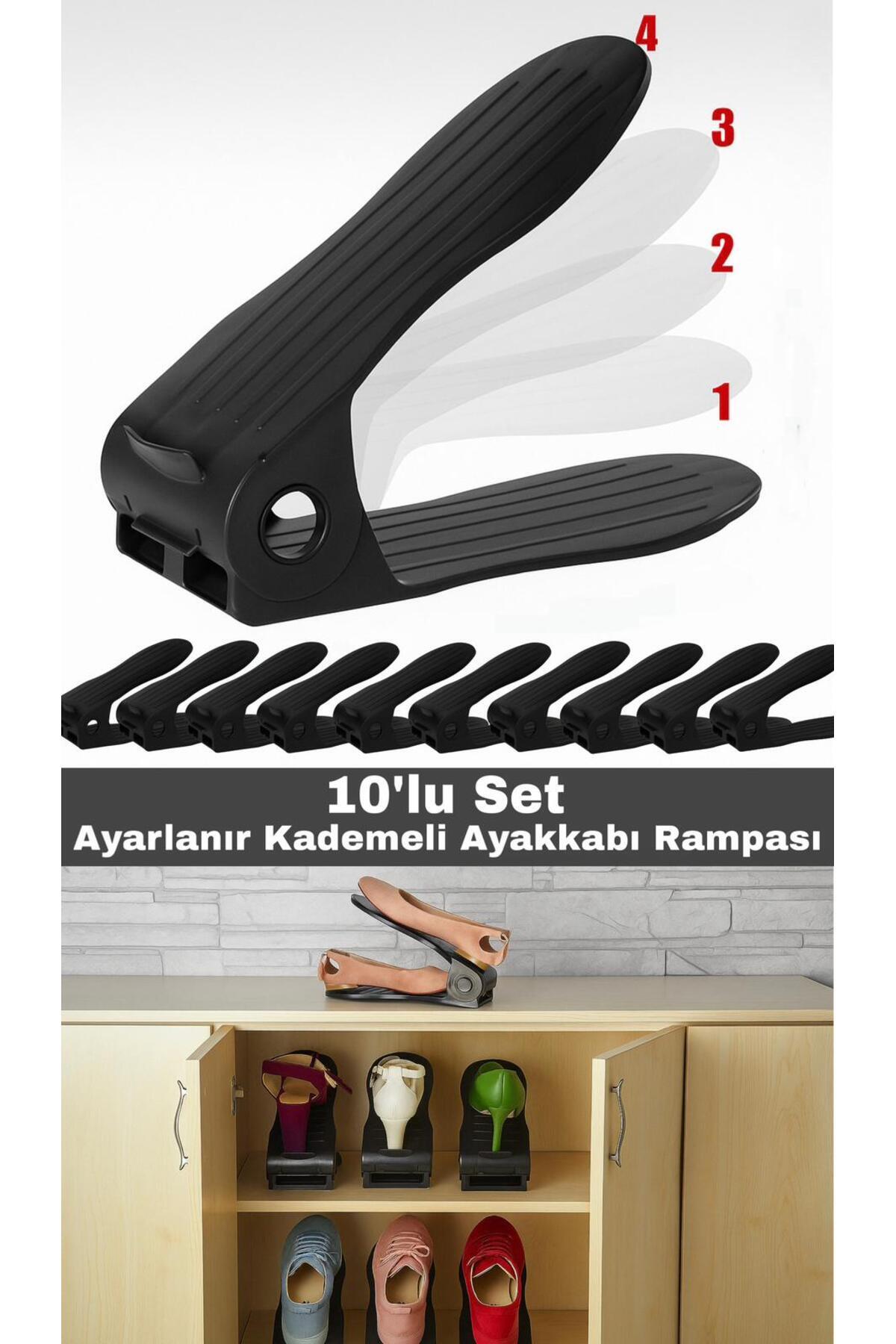 Funny Life 10'lu Ayakkabı Rampası Ayarlanır Kademeli Ayakkabı Düzenleyici Dolap İçi Organizer - Siyah