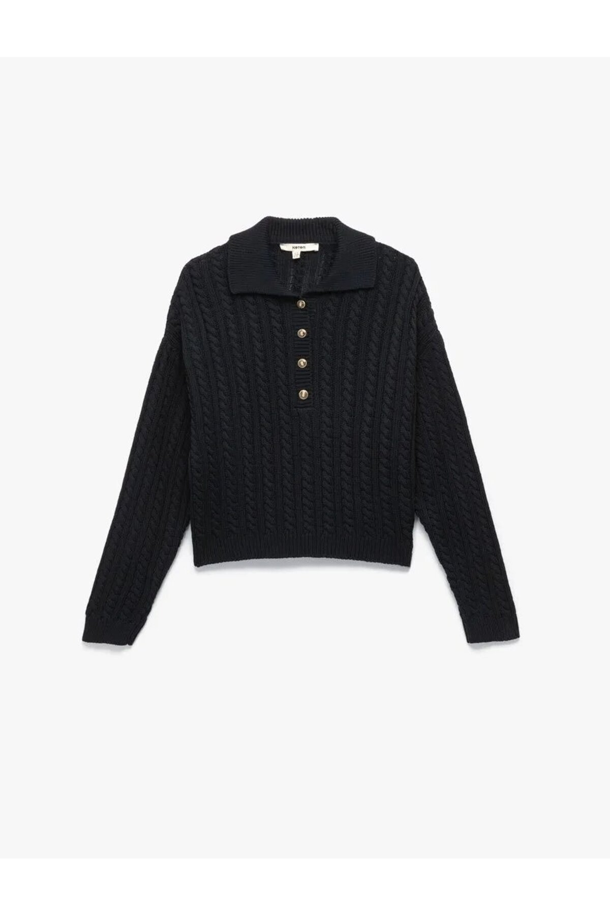 Koton  Regular Fit Uzun Kollu Düğmeli Saç Örgü Polo Yaka Kazak